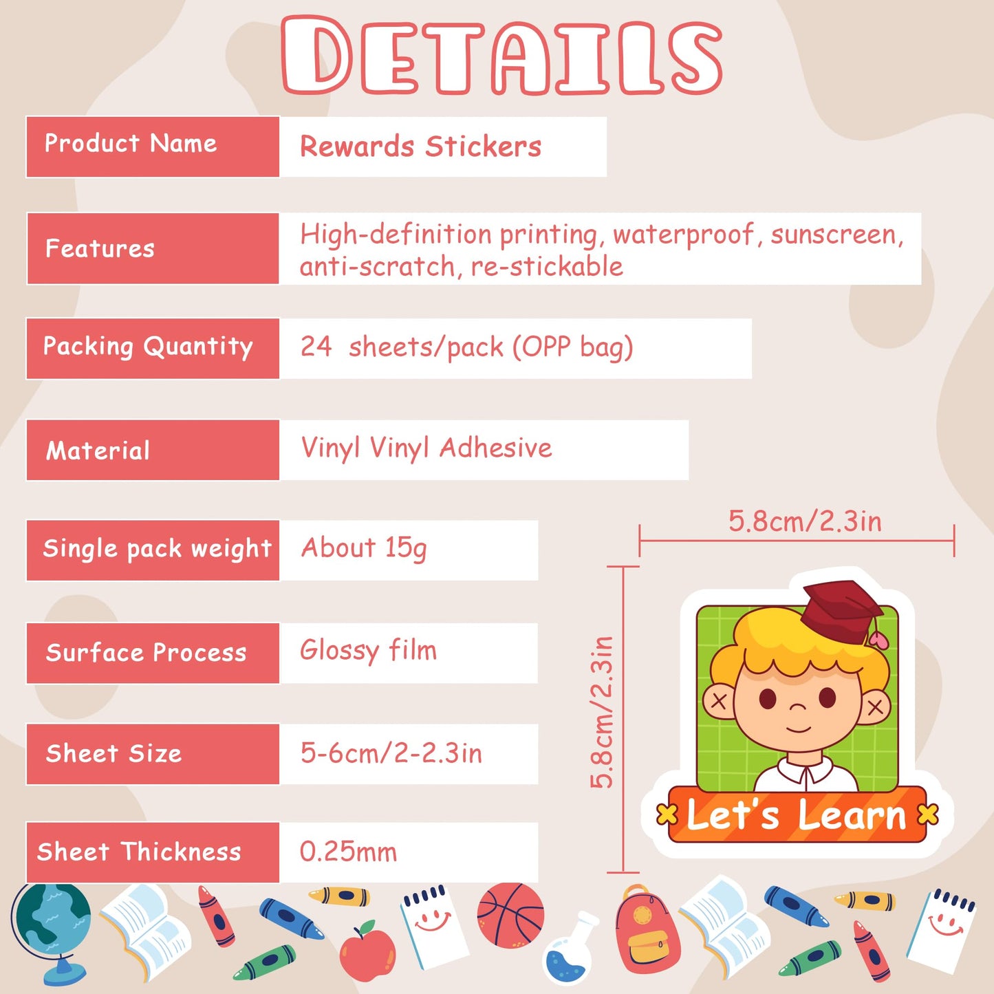 OHOME Back to School Supplies | 480 PCS Vinyl Teacher Reward Motivational Stickers for Kids - Teacher Must Haves Supplies Stuff Essentials Games Toys Gifts for First Day of School Classroom Students