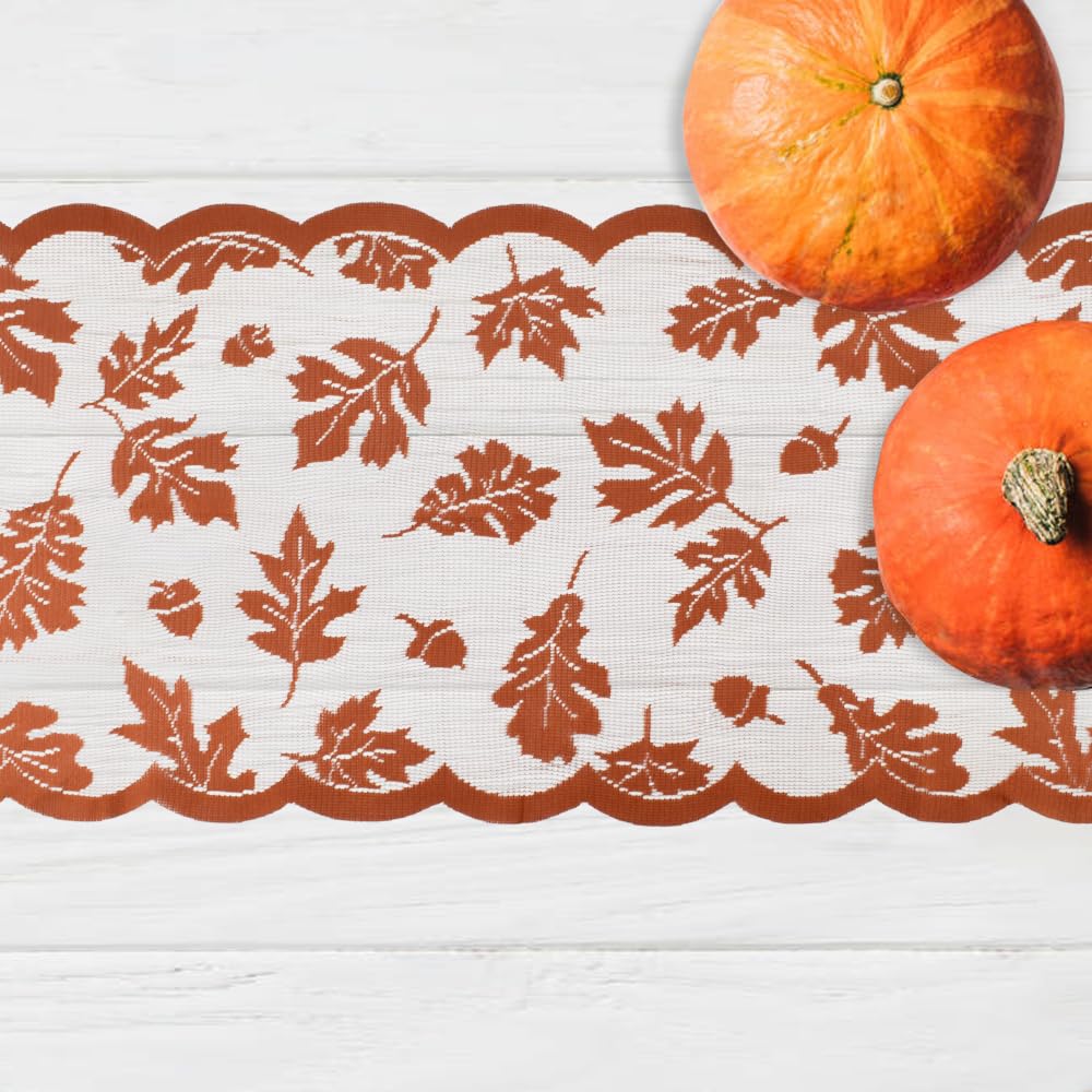 2 PCS Fall Table Runner, Lace Maple Leaf Table Runner, Autumn Thanksgiving Table Decor for Farmhouse Holiday Home Table Party Decoration - 13x72in