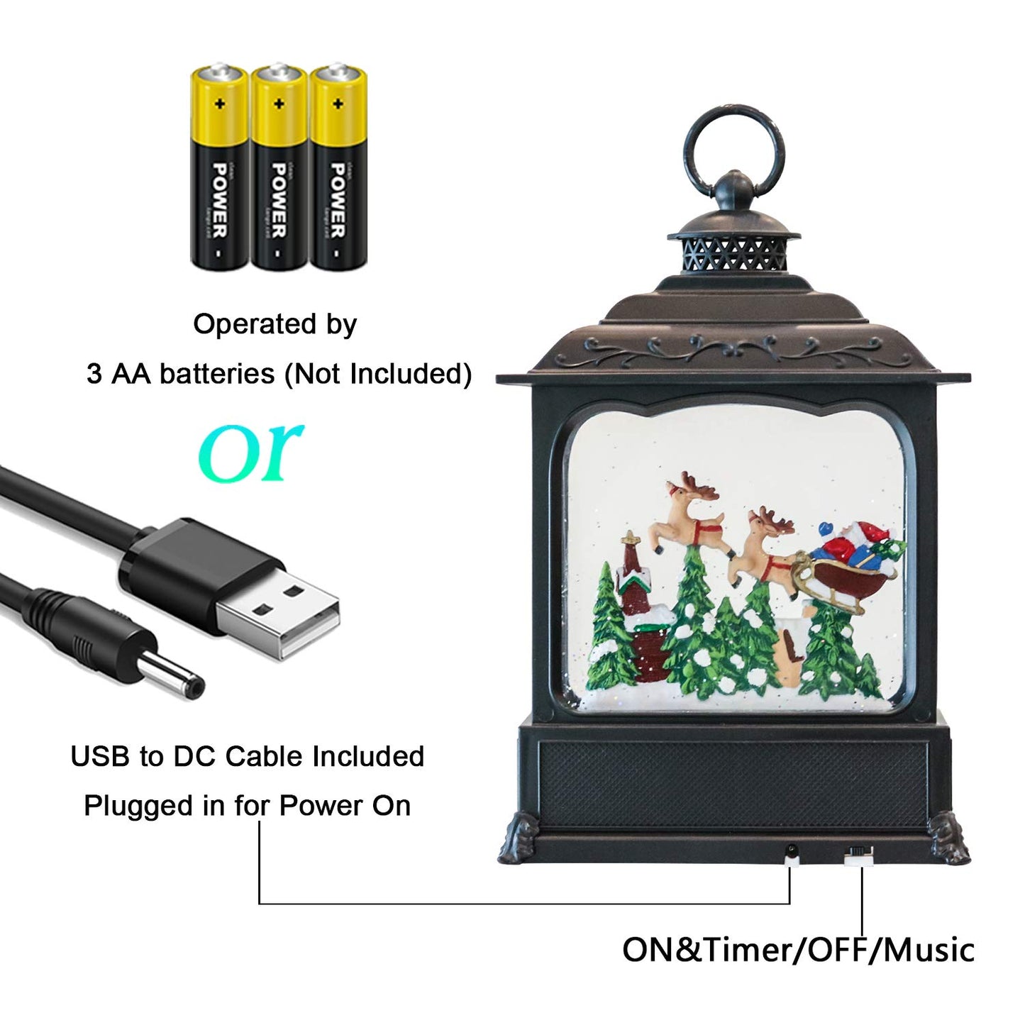 Eldnacele Musical Snow Globe Lantern with Timer, Lighted USB/Battery Operated Swirling Singing Water Glittering Lantern, Snow Globes for Adults and Kids Christmas Decoration- Santa