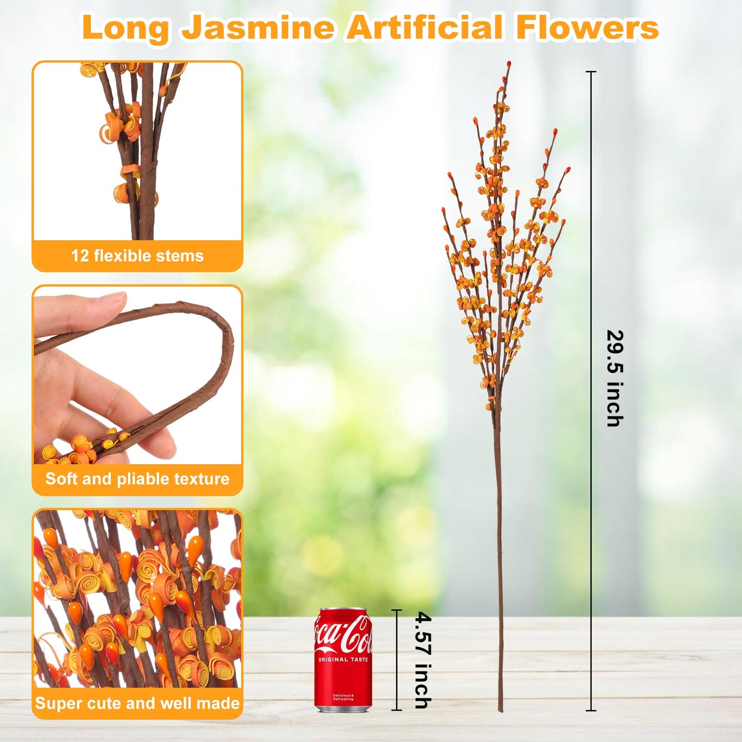 Wootkey 5 Pcs 29.5" Long Fake Fall Flowers Burnt Orange Jasmine Fall Floral Stems for Wedding Thanksgiving Bouquets Dried Autumn Orange Fake Flowers for Vases Home Parties Thanksgiving Decor