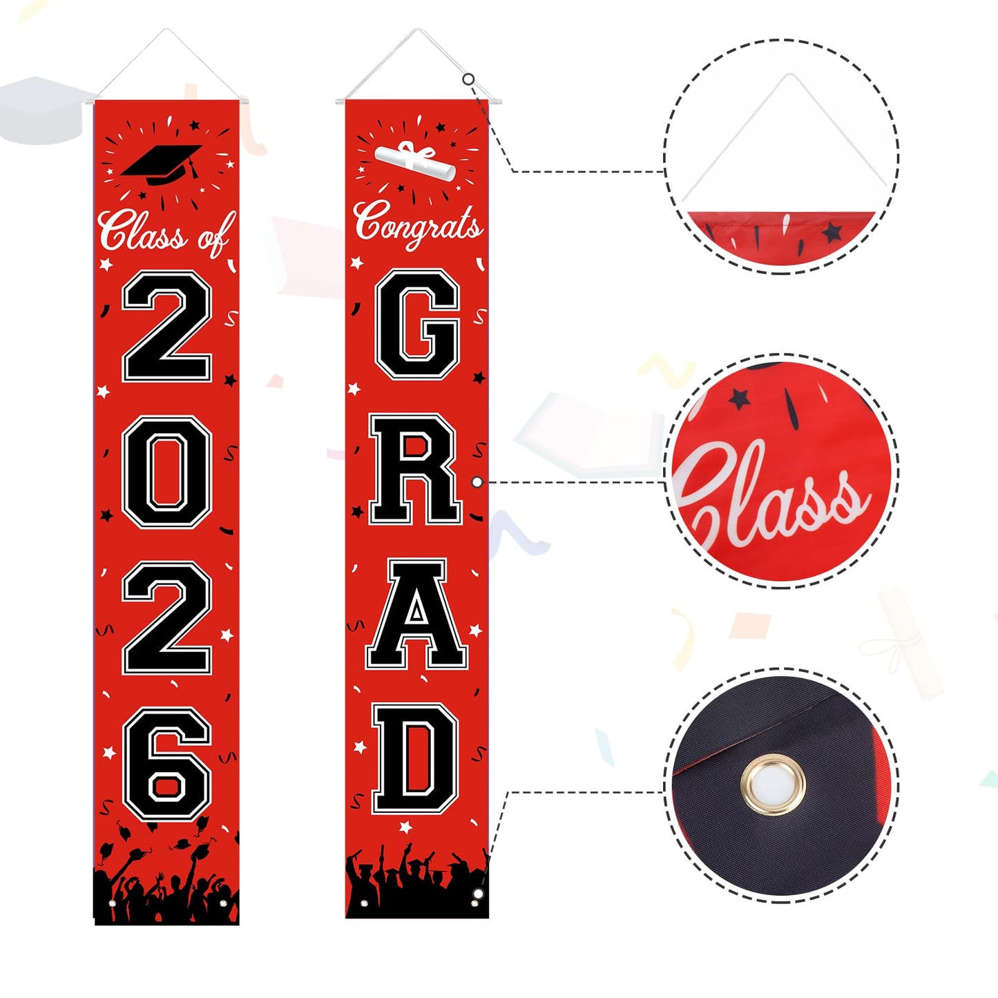 2026 Graduation Decorations, Graduation Banner Class of 2026, Hanging Congratulations/Congrats Grad Banner for Door and Porch, Party Decor - Red