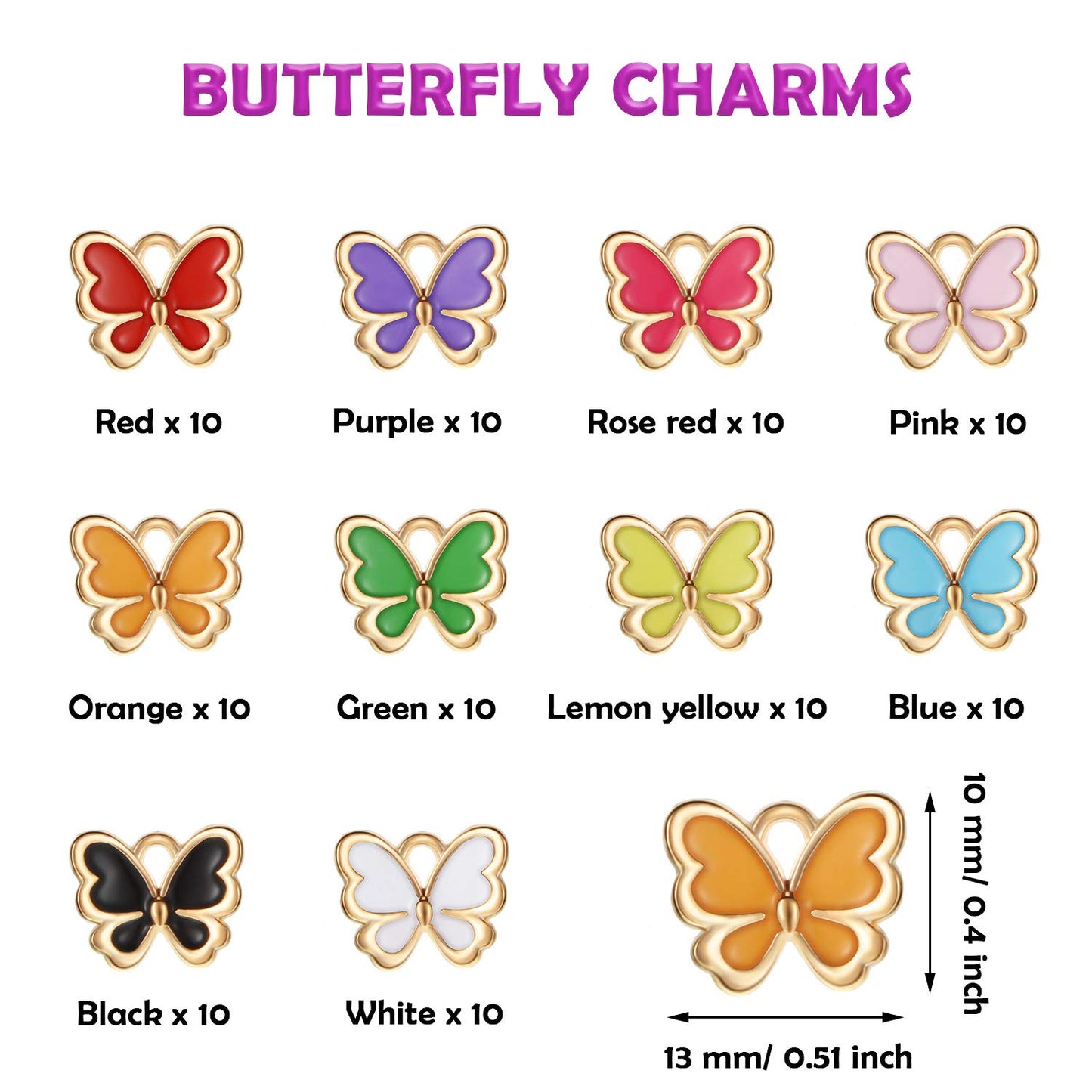 100 Pieces Colorful Butterfly Charms for Jewelry Making Alloy Pendant Jewelry Butterfly Charm for Necklaces Bracelets Earrings DIY Supplies