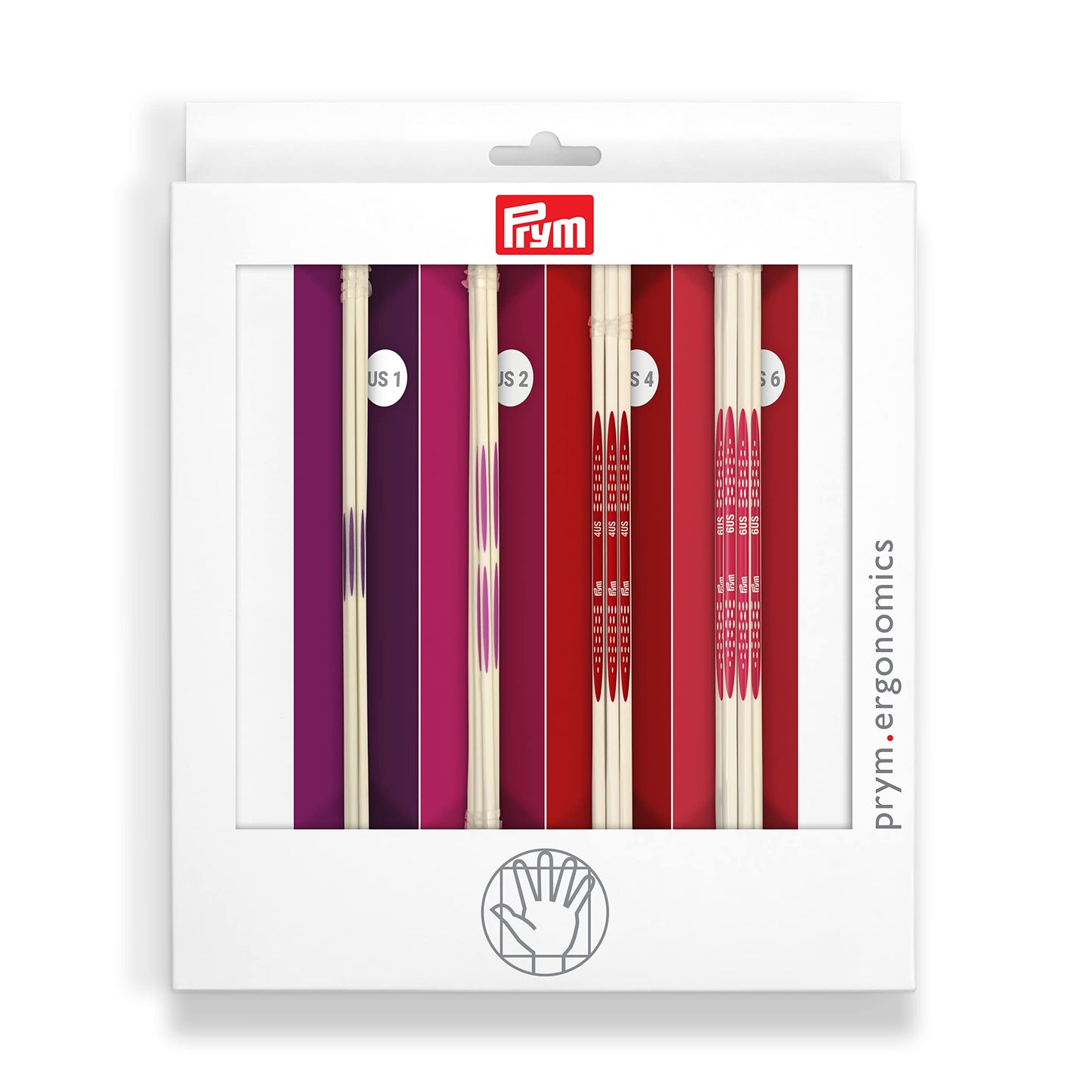 Prym Ergonomics 8" Double Point Set, Size US 1, 2, 4 & 6 Knitting Needles, Assorted 20 Count