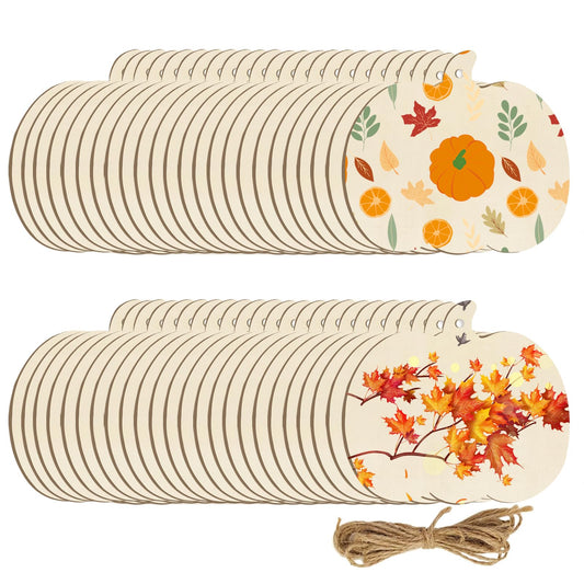 60 Pcs Thanksgiving Pumpkin Wooden Cutouts Unfinished Wood Crafts Pumpkin Wooden Pumpkins Ornaments to Paint Decorations DIY Blank Fall Pumpkin Shapes Discs Halloween 3.9x3.5 Inch