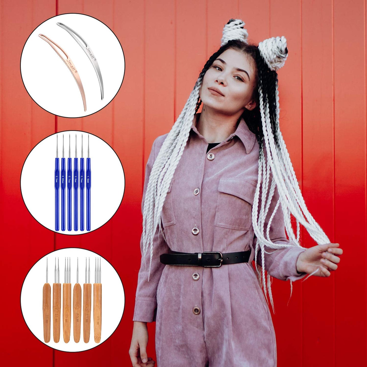 WILLBOND 14 Pcs Dreadlock Crochet Hook Set Include 6 Dreadlocks Crochet Needle 2 Hair Locking Tools 6 Hooks 0.5 mm 0.75 mm Needle Weaving, 1/2/3 Hooks for Locs Braid Craft(Blue)