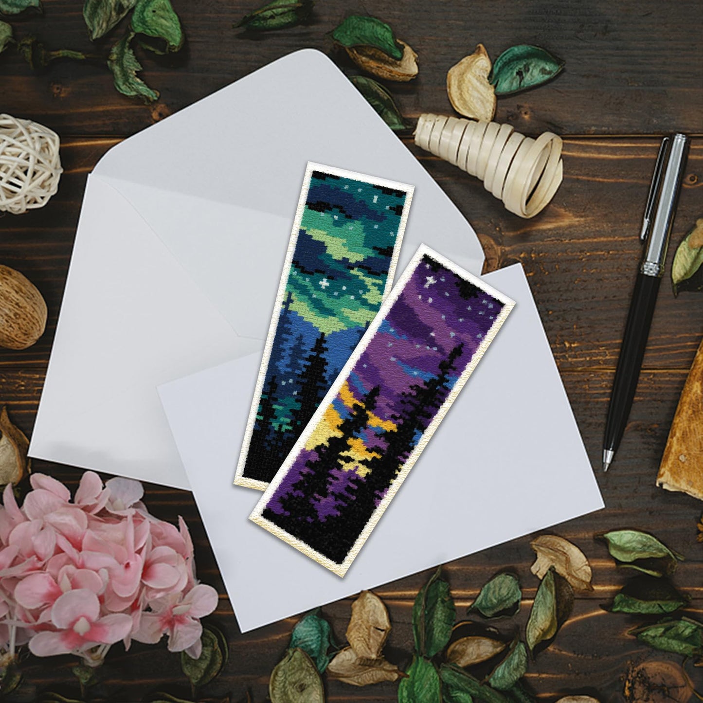 6PCS Cross Stitch Bookmark Kit for Adult Beginners Landscape Cross Stitch Kits DIY Crossstitch Kits Adult Stamped Bookmark Embroidery Bookmarks Kit with Instructions 8''x2.4'' 11CT