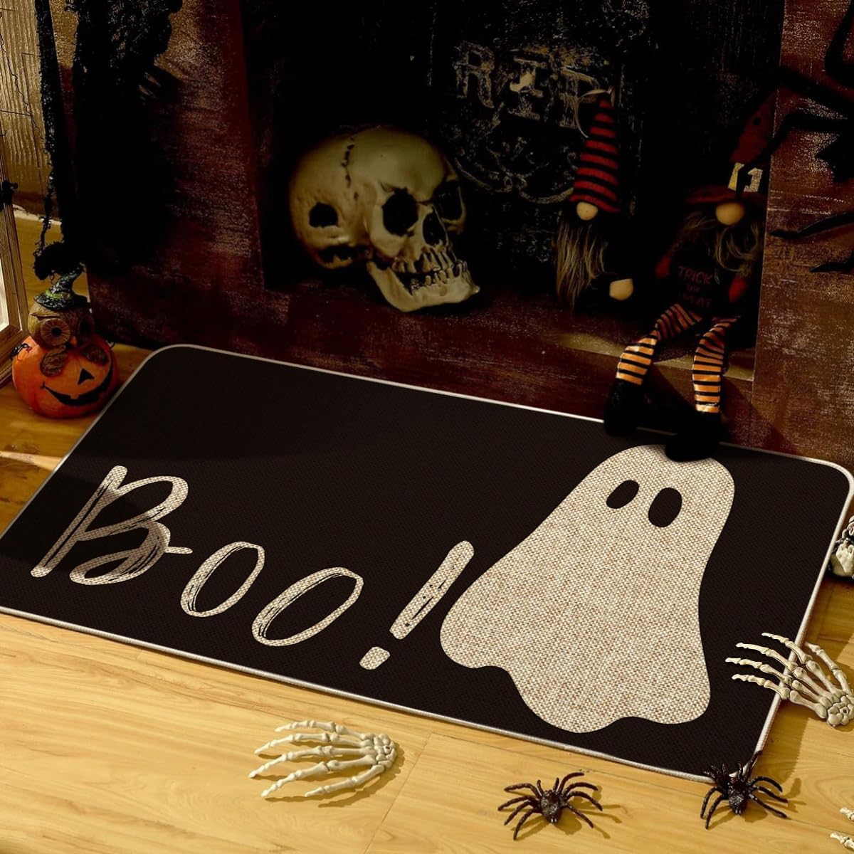 Artoid Mode Ghost Boo Decorative Doormat, Seasonal Fall Halloween Holiday Low-Profile Floor Mat Switch Mat for Indoor Outdoor 17 x 29 Inch