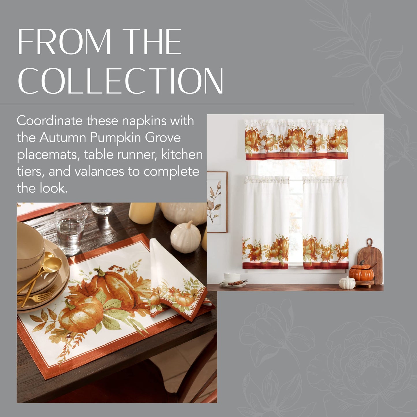 Elrene Home Fashions Autumn Pumpkin Grove Fall Napkins, Seasonal Fall Cloth Napkins, 17" x 17", Set of 4