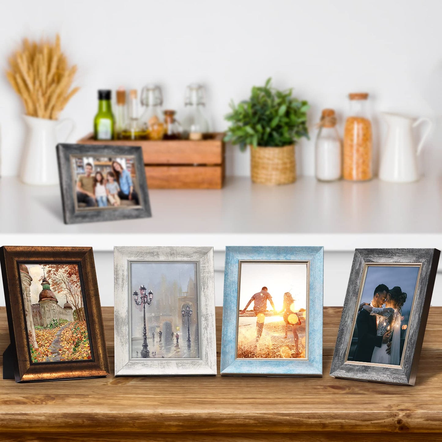 4x6 Picture Frames Set of 4 Rustic Retro Photo Frame with plexiglass Glass Wall Mount and Tabletop Display Family Friends Wedding Gift