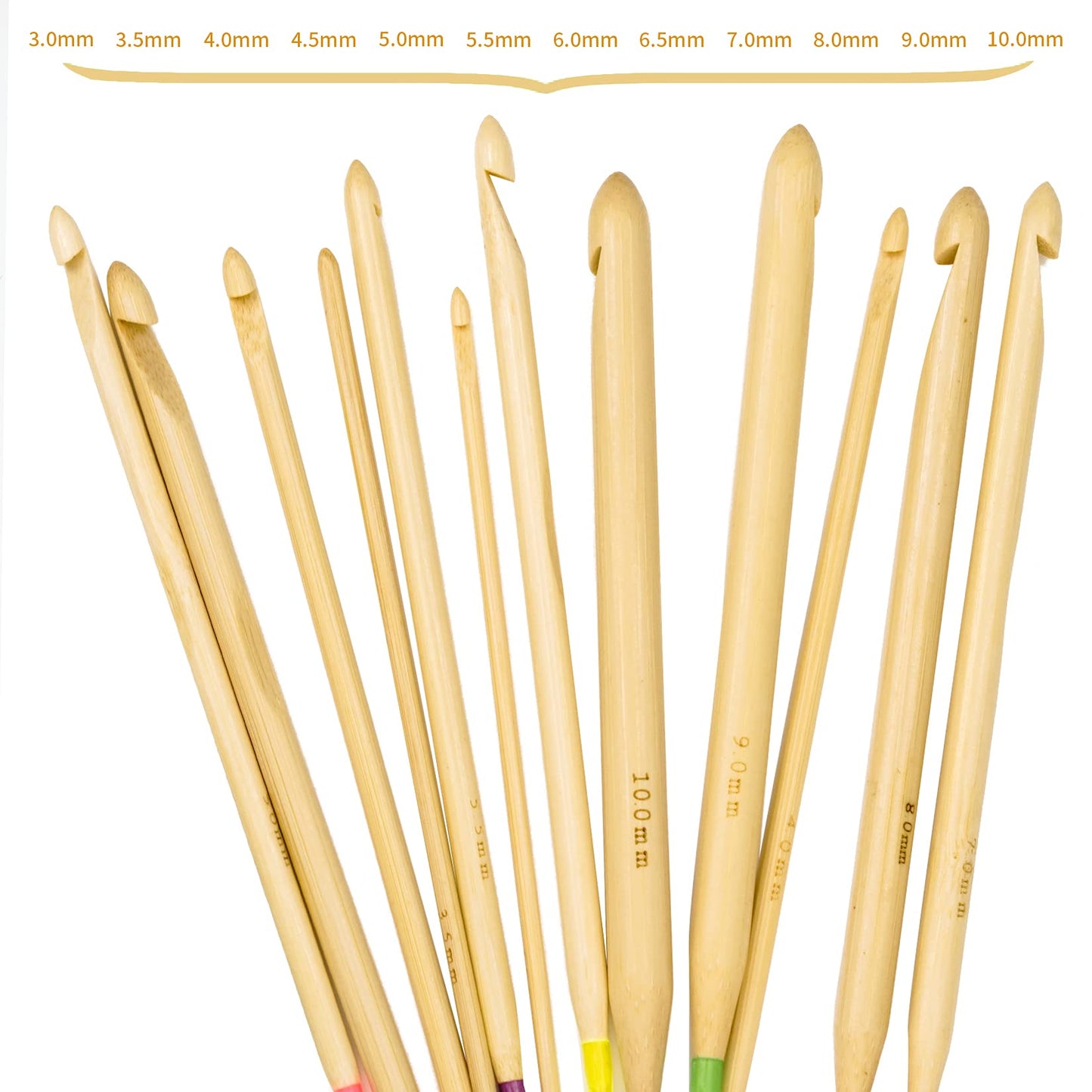 23 Pieces Tunisian Crochet Hooks Kit Including 12pcs 3-10 mm Bamboo Knitting Needle with Bead Carbonized Bamboo Needle + 11pcs 2-8 mm Multi Color Tunisian Afghan Aluminum Crochet Hooks