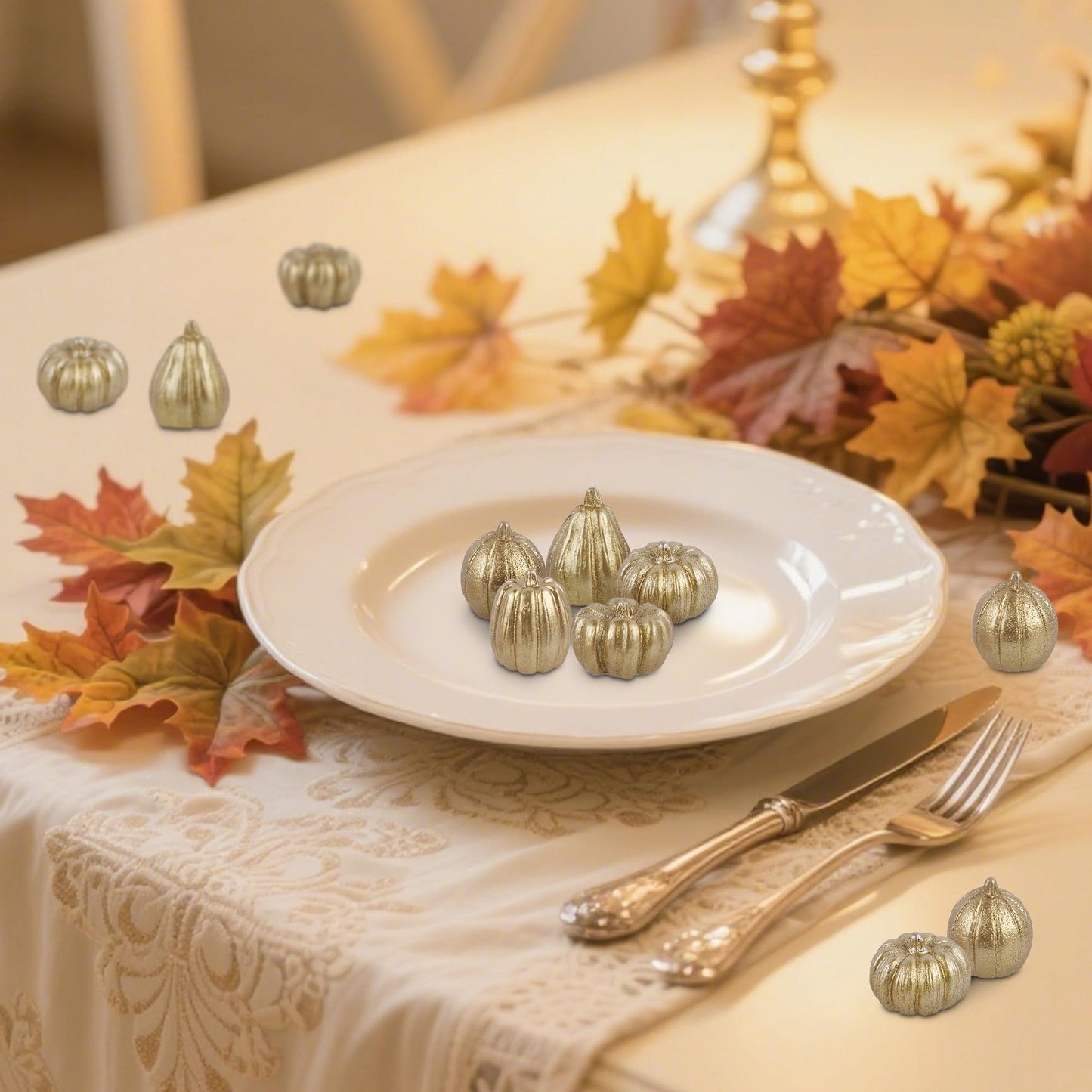 Mini Pumpkins Fall Decorations- 80 Pack Small Fake Pumpkins for Decorating, Thanksgiving Table Centerpieces, Autumn Harvest Home Office Decor, DIY Crafts, Vase Bowls Basket & Fillers (Gold)