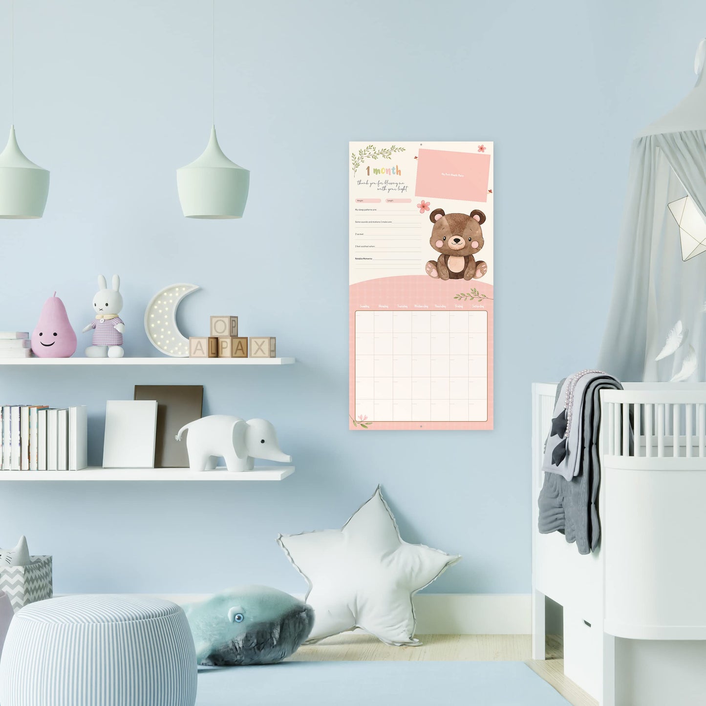 Baby's First Year Calendar by Bright Day - 1st Year Tracker - First Year Book - Journal Album to Capture Precious Moments - Milestone Keepsake for Baby Girl or Boy - Includes Stickers