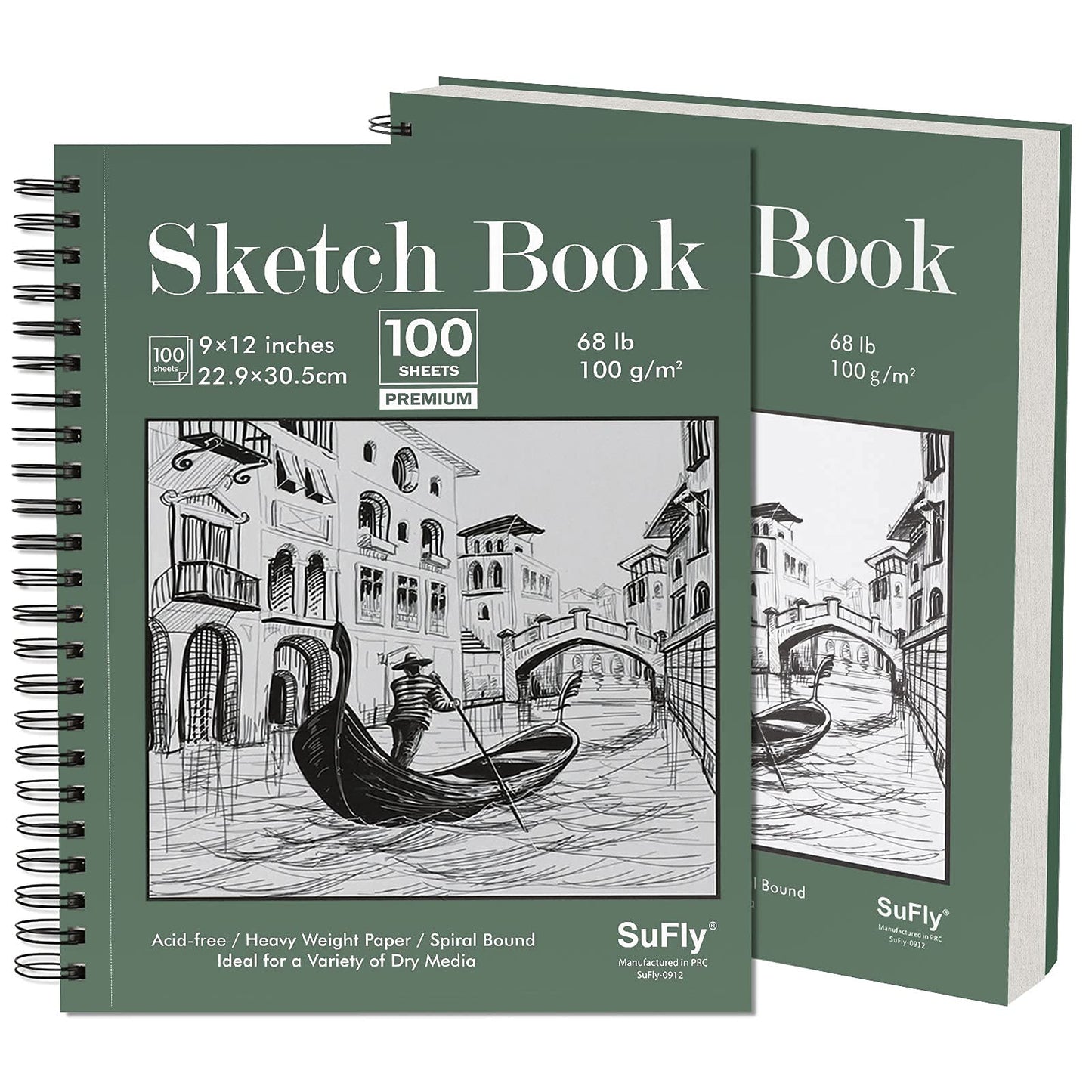 Sketch Book 9x12 inch, Pack of 2 (Total 200 Sheets) Spiral Bound Sketchbook, 68 lb/100gsm Artist Sketch Pad, 100 Sheets Each, Sturdy Acid Free Drawing Paper, Suitable for Adults & Teens