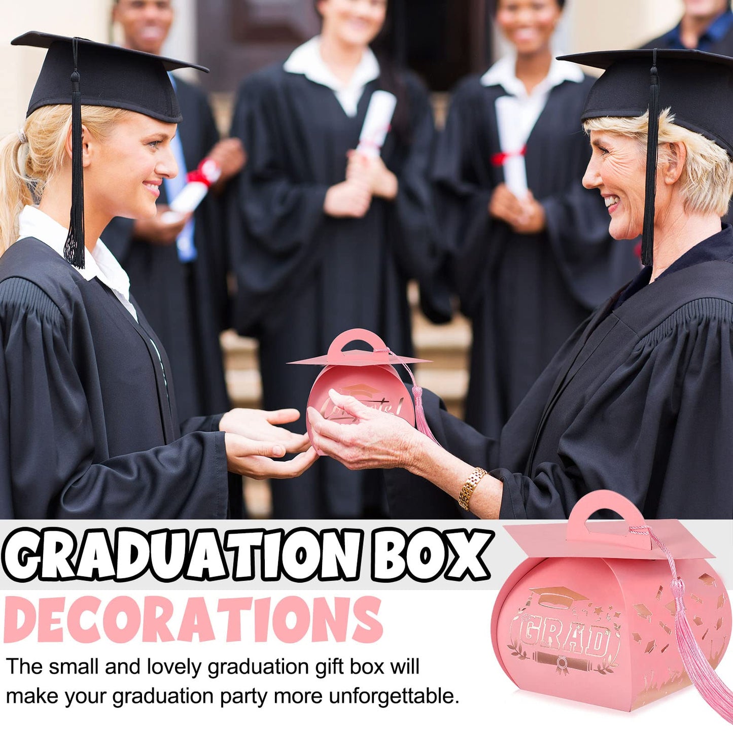 TaoBary 30 Pcs Graduation Cap Gift Boxes Graduation Decorations Class of 2026 Candy Box with Tassel for 2026 Grad Party Favors Supplies(Pink, Rose Gold)