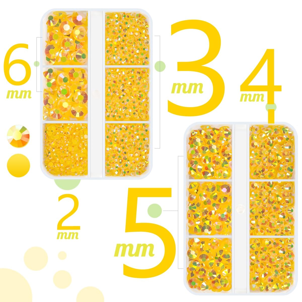 qiipii Orange Yellow AB Resin Rhinestones for Crafting 2mm 3mm 4mm 5mm 6mm Flatback Jelly Stones Non-Hotfix Gems Diamonds for Nails Face Eyes Makeup Tumblers Bottles DIY Crafts Clothes Shoes Phones