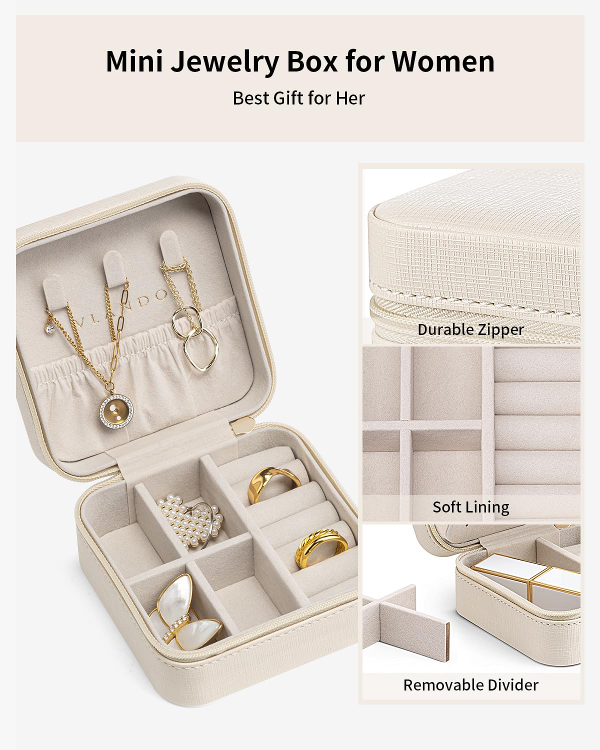 Wedding Bridesmaid Gifts - Valentines Day Gifts for Her - Small Jewelry Travel Organizer, Travel Jewelry Case for Ring, Earring, Necklace, Bracelet - Milky White