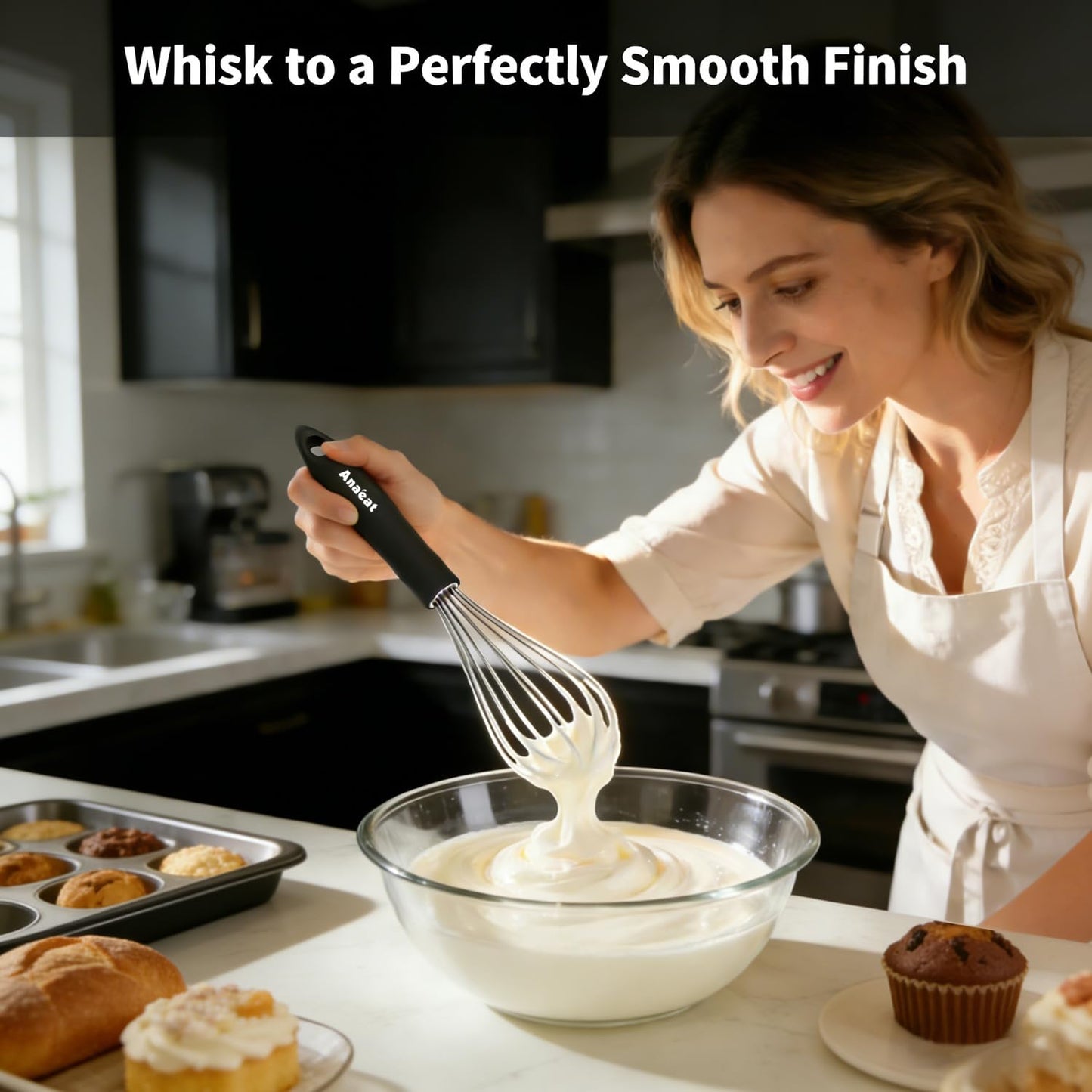 3 Packs Stainless Steel Whisk Set - Balloon Whisk, Anaeat Thick Stainless Steel Wire ＆ Strong Handles, Egg Beater for Cooking, Blending, Whisking, Beating and Stirring (9"+11"+12")