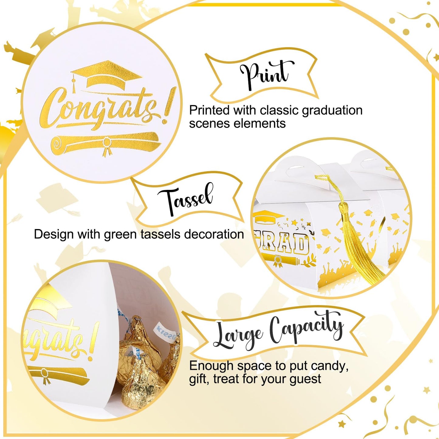 TaoBary 30 Pcs Graduation Cap Gift Boxes Graduation Decorations Class of 2026 Candy Box with Tassel for 2026 Grad Party Favors Supplies(White, Gold)