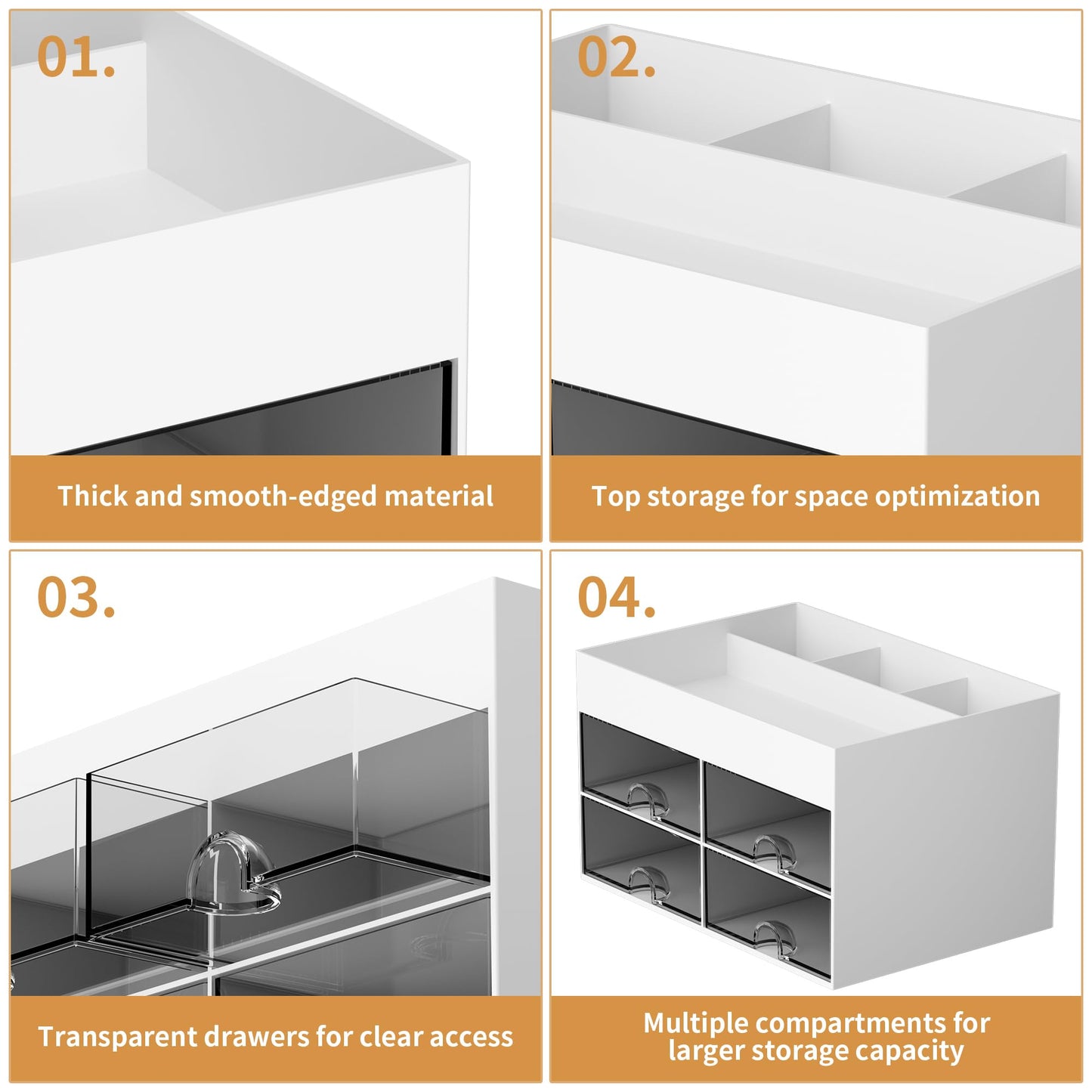Pen Organizer with 4 Drawer, Multi-Functional Pencil Holder for Desk, Desk Organizers and Accessories with 4 Compartments + Drawer for Office Art Supplies (White)