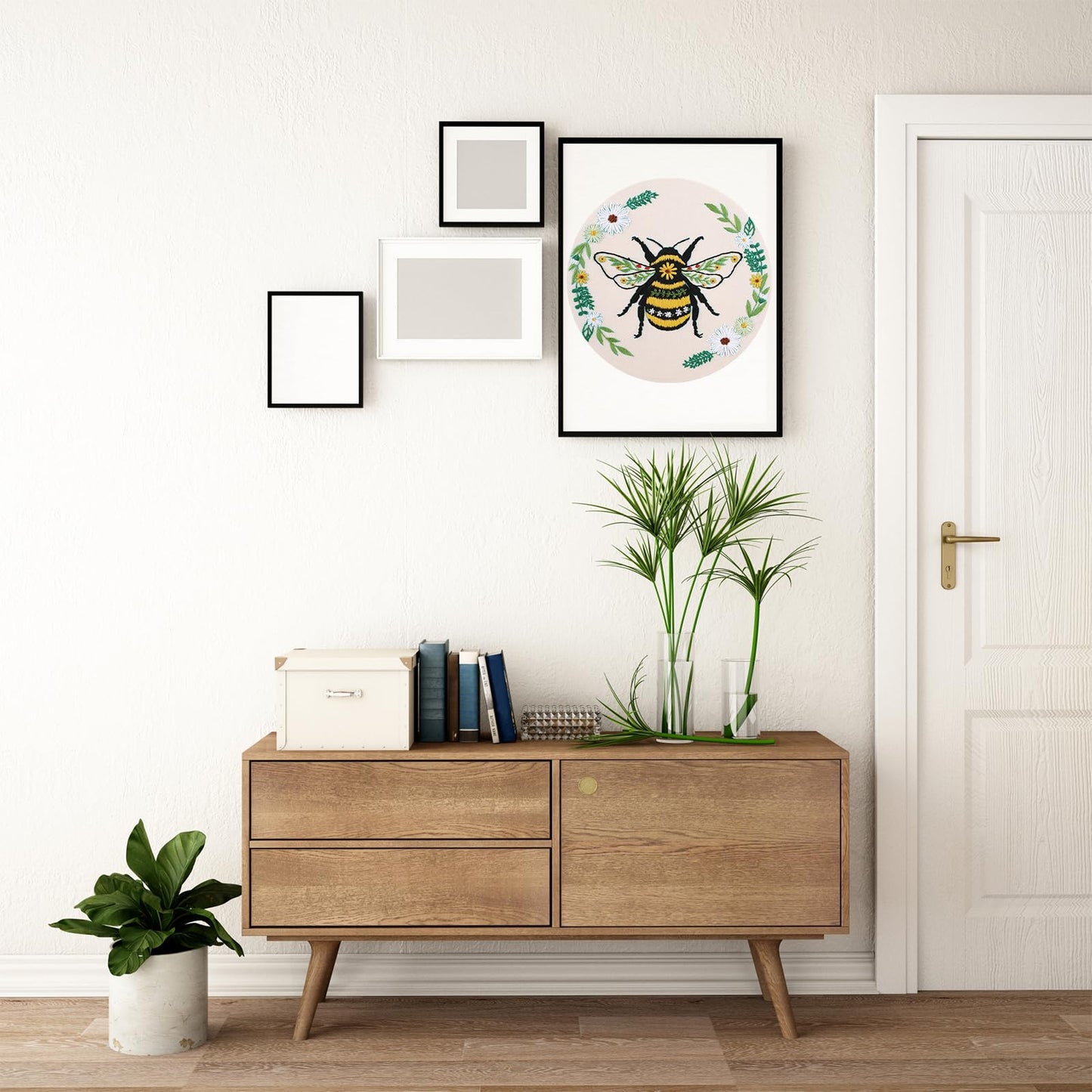 Louise Maelys Bees Embroidery Kits for Beginners, DIY Cross Stitch Starter Craft Kit for Adults Including Cloth with Pattern, Hoop, Needles Instruction and Threads