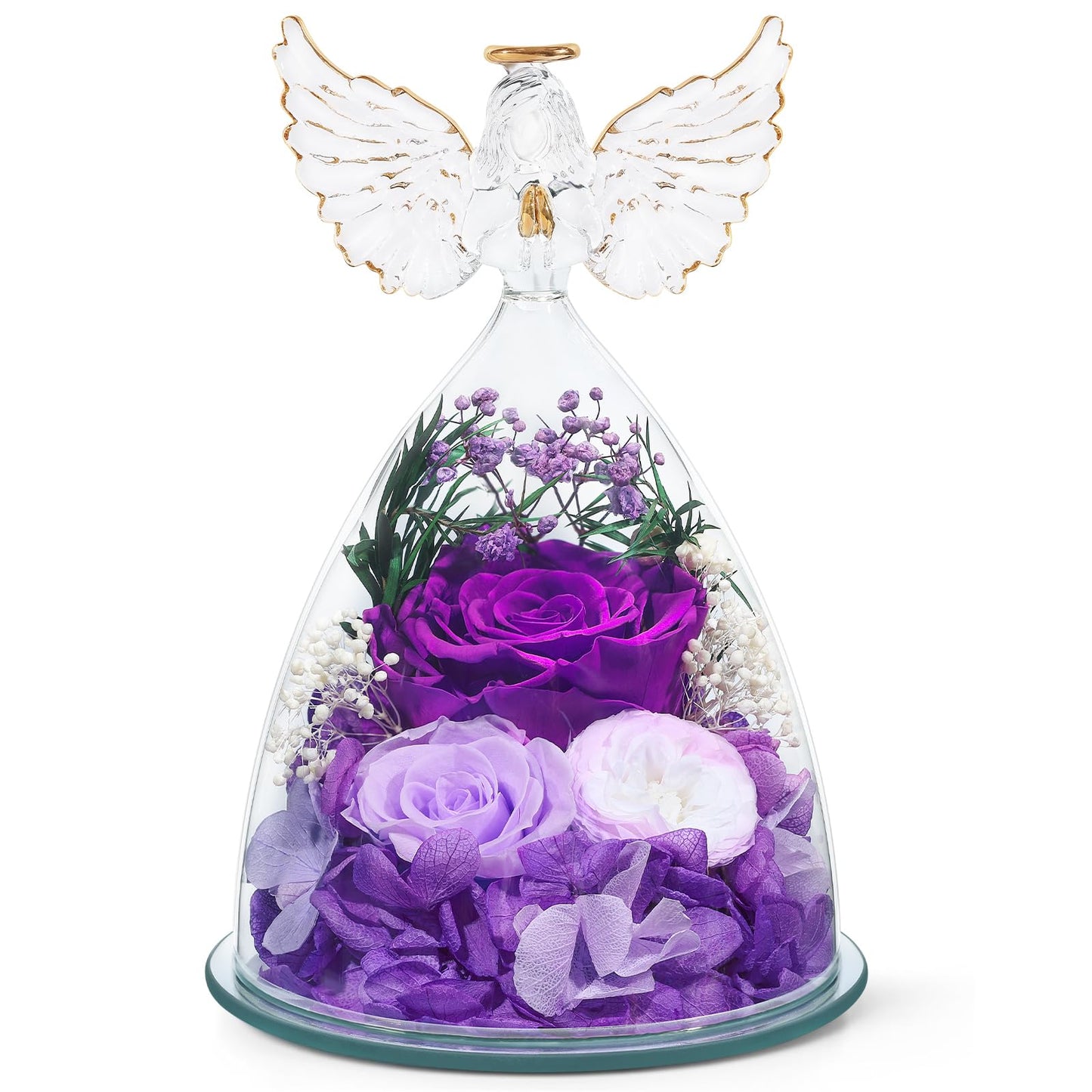 Gifts for Mom Women Birthday Preserved Rose in Glass Angel Figurine Forever Fresh Flower for Delivery, Mothers Day Flowers Gifts for Grandma Wife Daughter Friends