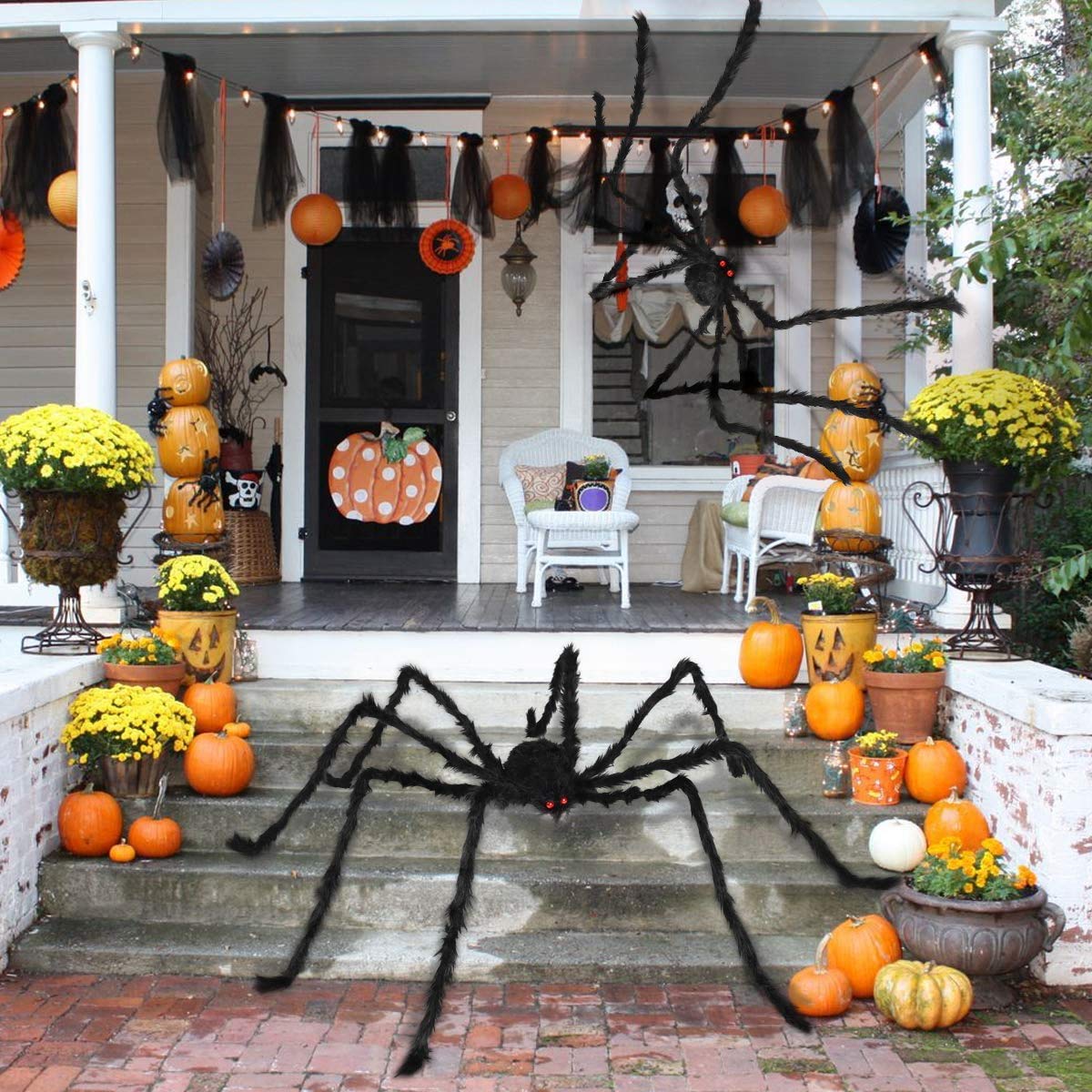 Sizonjoy 6.6 Ft Halloween Decorations Giant Spider,Scary Hairy Large Spider Props for Halloween Outdoor Yard Decorations,Party Decor, Black