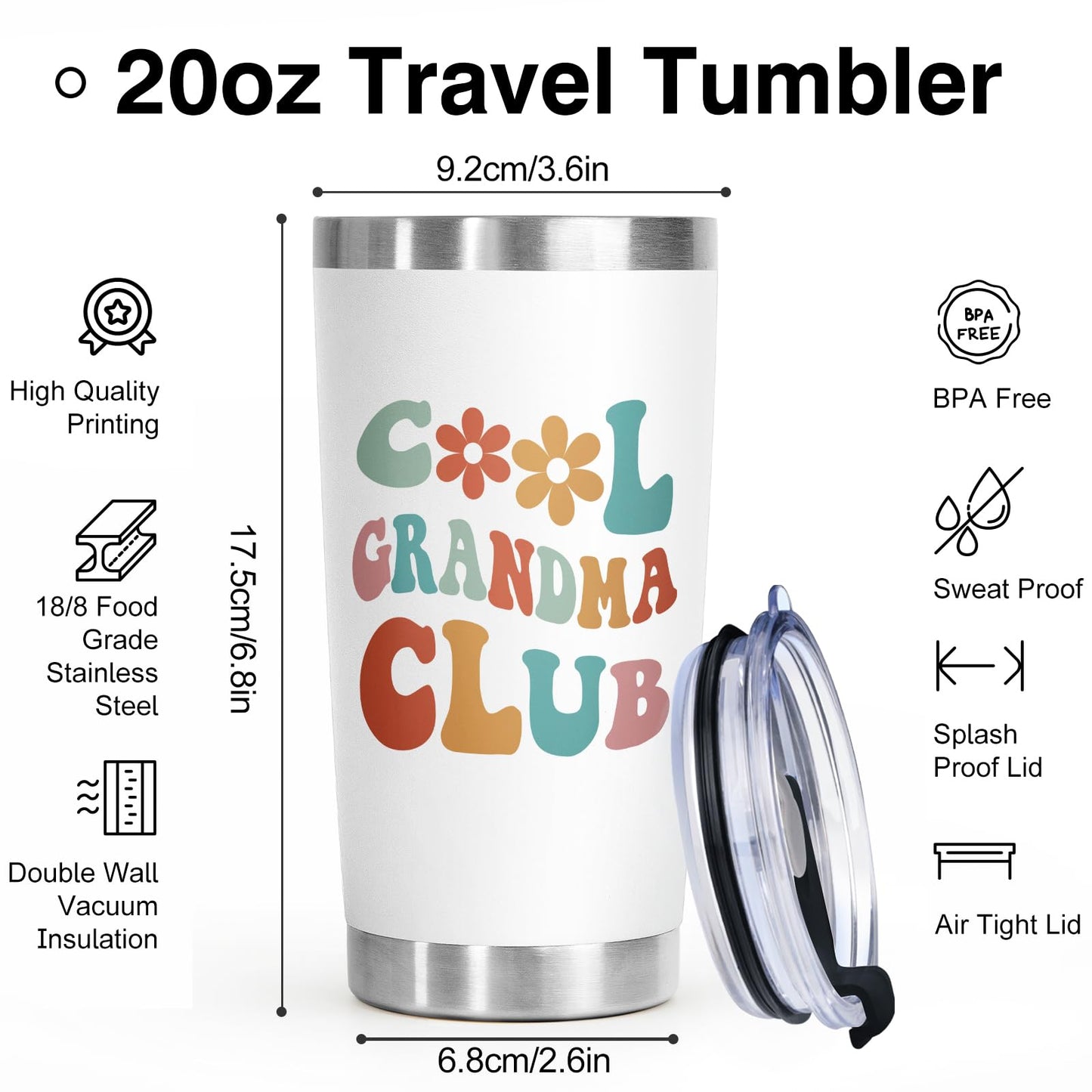 Aurahouse Mothers Day Grandma Gifts-Cool Grandmas Club Tumbler 20oz, Birthday Gifts for New Grandmas, First Time Grandma-to-be, Nana, Mimi, Gigi Christmas Coffee Cup