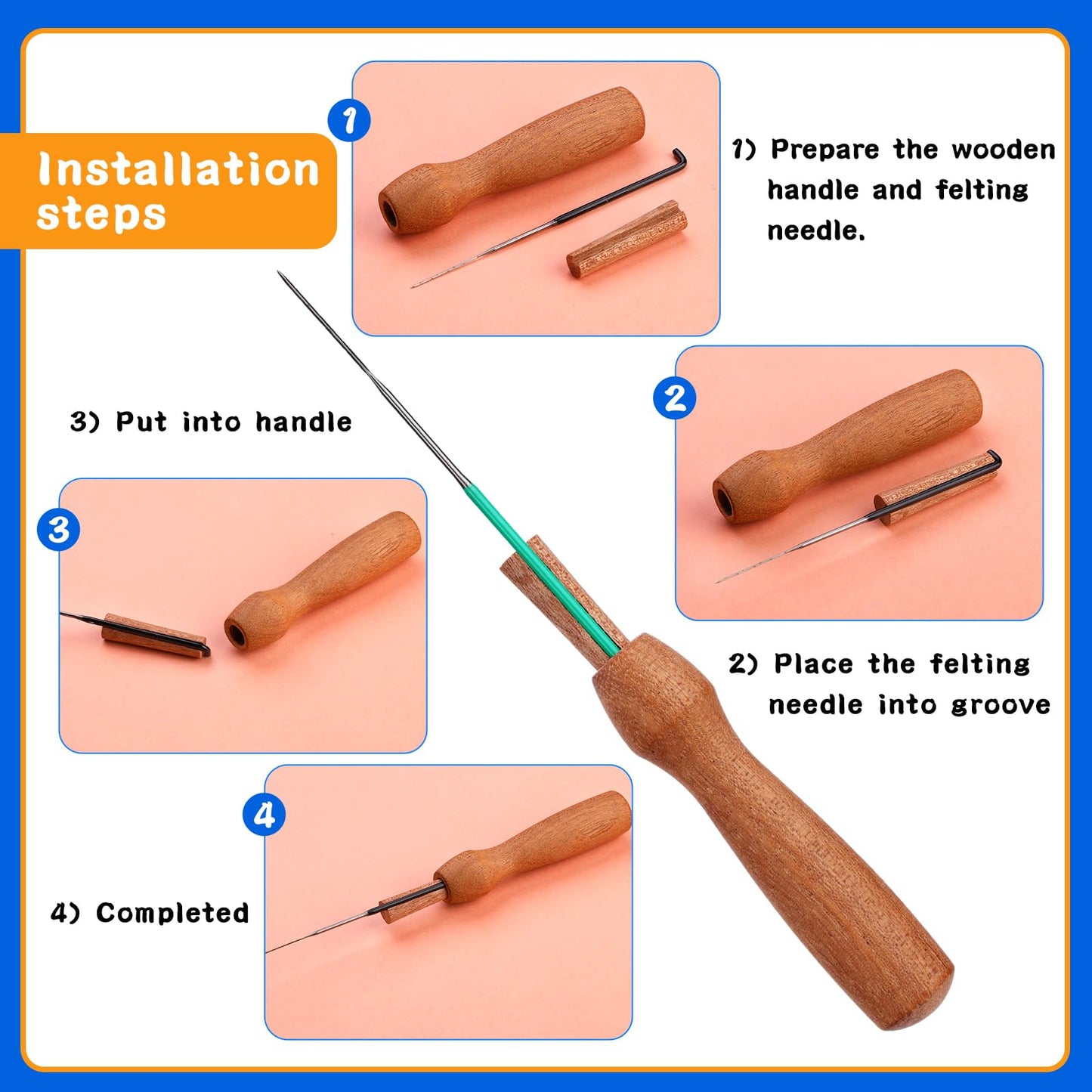 Needle Felting Needles, Needle Felting Tools Set Contains 28 Pcs Felting Needles in 4 Sizes, Wooden Handle, Finger Cots Felting Supplies for Beginners Adult DIY Felting Wool Craft