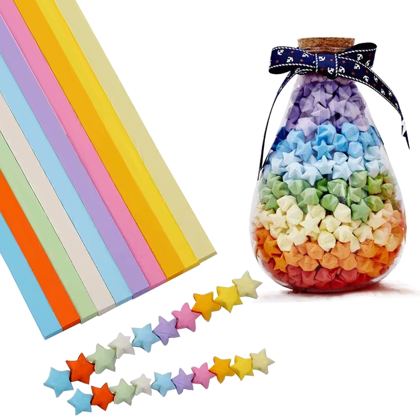 Origami Paper Stars, Colorful Handcraft Origami Lucky Star Paper DIY Paper Arts Creativity Hand Art Crafts (10-color mix (1350) sheets)
