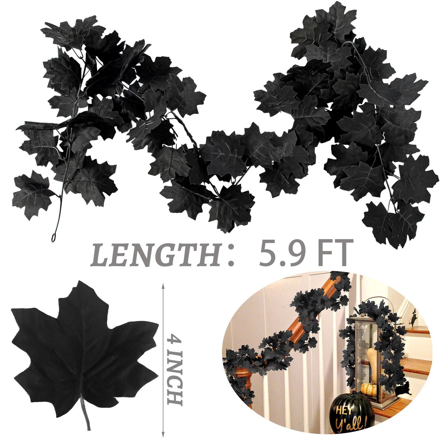 Black Leaf Garland, 8PCS Halloween Artificial Hanging Fall Leave Maple Vines, Fall Floral Garlands Thanksgiving Decor for Home Wedding Party (47.2FT)