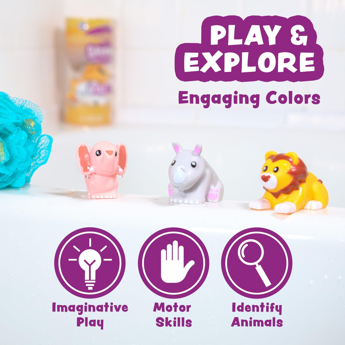 Tub Works® Savanna™ Mold Free Bath Toys, 6 Pack | Sealed, No Hole Bath Toys Design Keeps Moisture Out | Soft, Squeezable & Float on Water | Easy-Grip Baby & Toddler Bathtub Toys | Great Baby Pool Toys