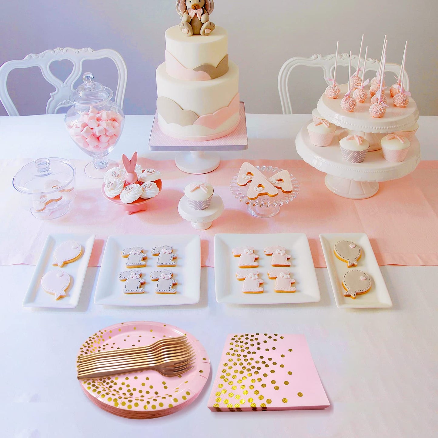 WXLDGHQ Pink and Gold Party Supplies,Serves 35 Guests Pink Paper Plates and Napkins,Disposable Party Paper Plates for Birthday Wedding Party Decorations