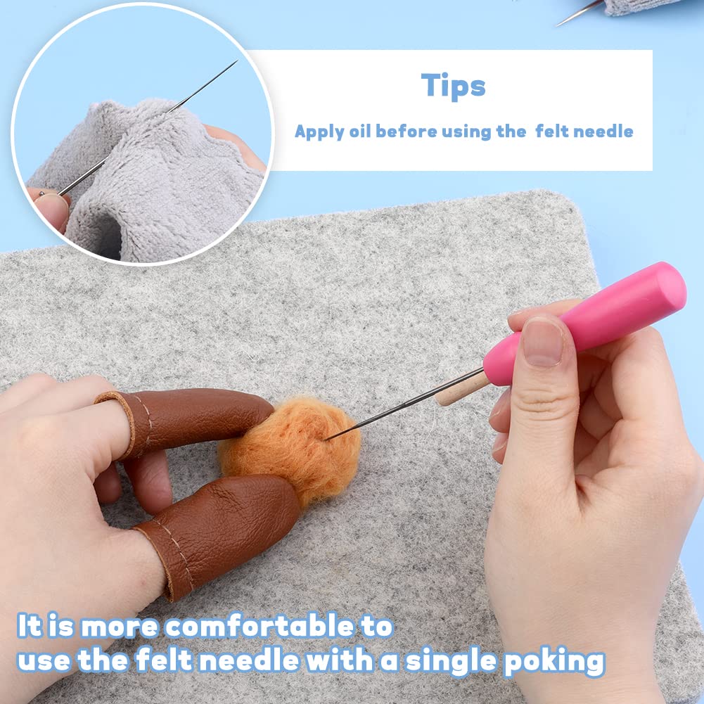 Needle Felting Kits, Felting Needle Tools with 8"x10" Wool Felting Mat,Leather Finger Guards for Any Felting