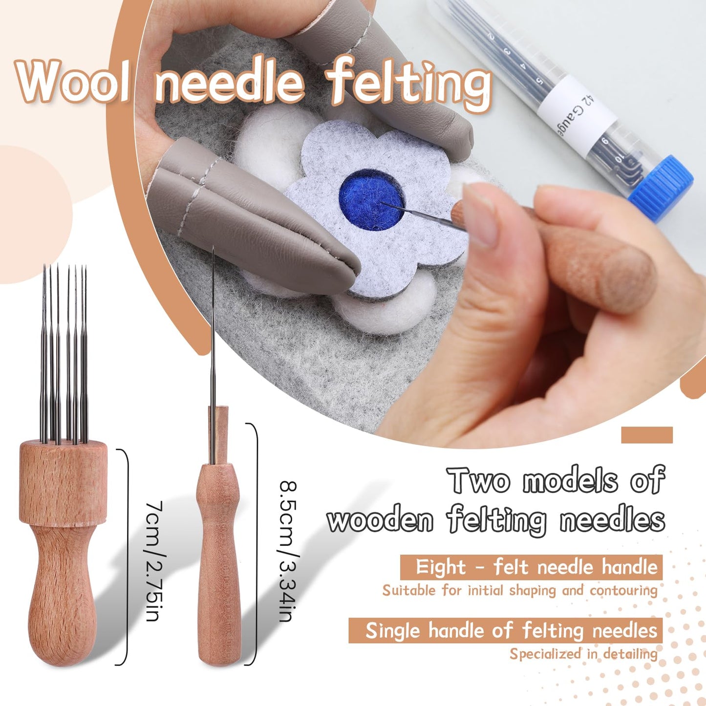 Needle Felting Tools, 70 Pcs Felting Needles, 4.5"x3.5" Wool Felt Pad, Wooden Handle Finger Cots for Wool Felted Beginner Professional DIY
