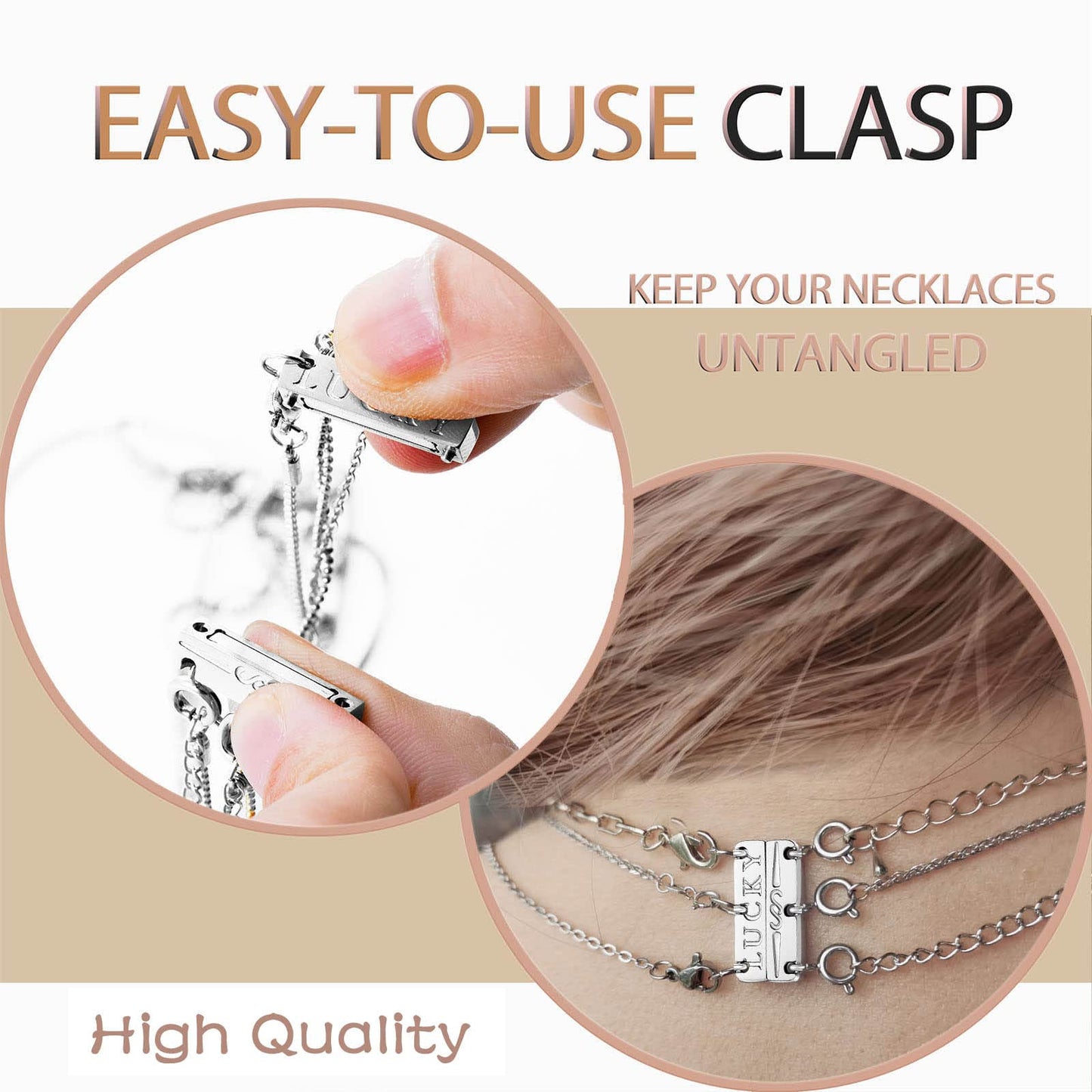 Dailyacc Lucky Necklace Layering Clasp 18K Gold and Silver Multiple Necklace Clasps for Layered Look Separator