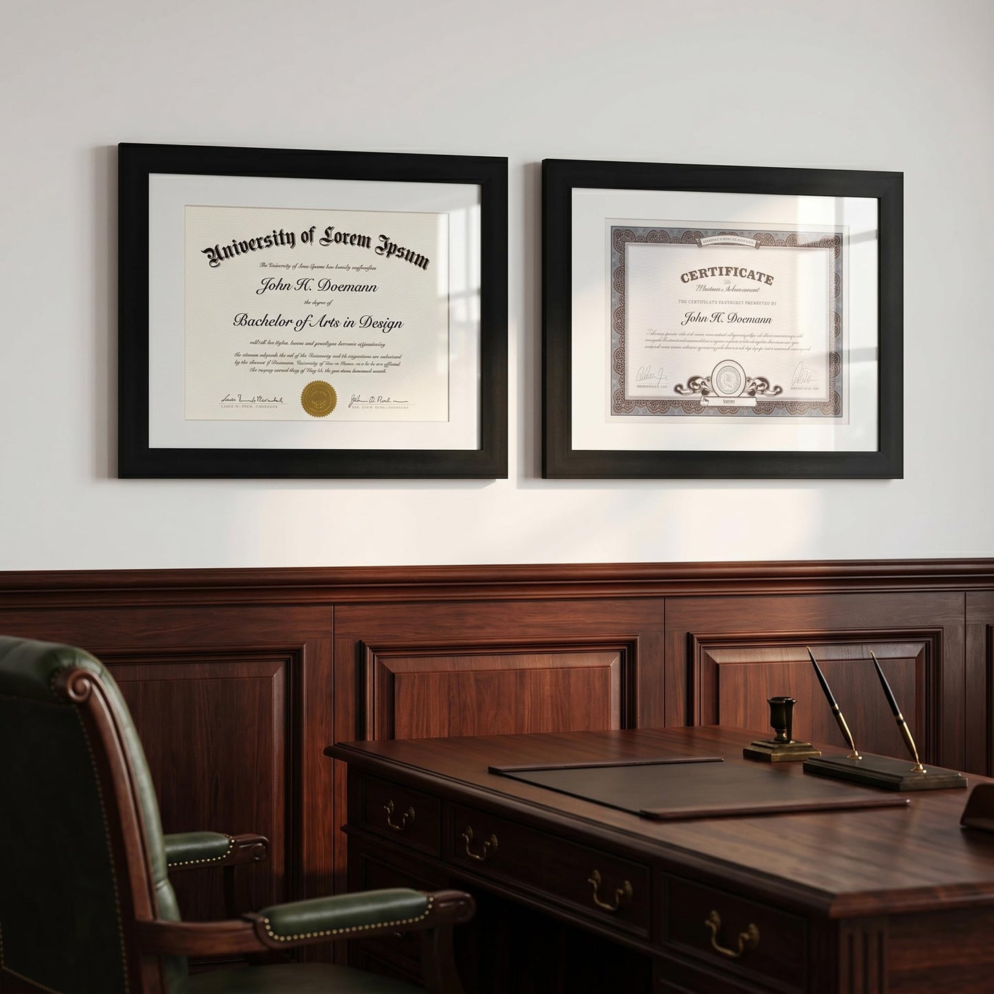 Americanflat 11x14 Diploma Frame with Shatter-Resistant Glass - Set of 2 - Use as 8.5x11 Frame with Mat or Display 11x14 Documents Without Mat - Certificate Frames with Engineered Wood - Black