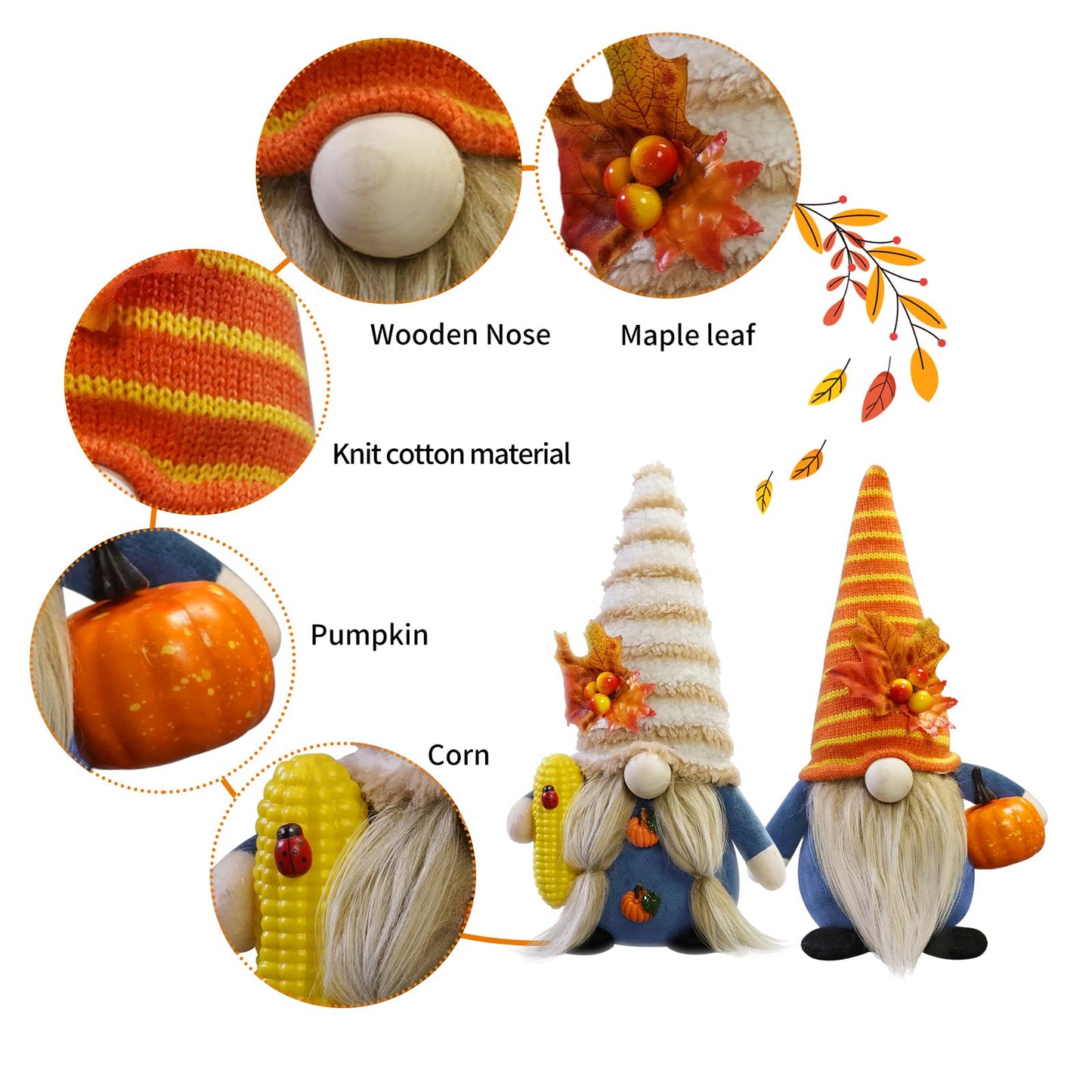 Thanksgiving Gnome Decorations for Home, 2Pack Handmade Thanksgiving Gnome Plush Decor Swedish Gnomes Ornaments with Pumpkin Corn Maple Leaves Fall Gifts Autumn Holiday Home Kitchen Decorations