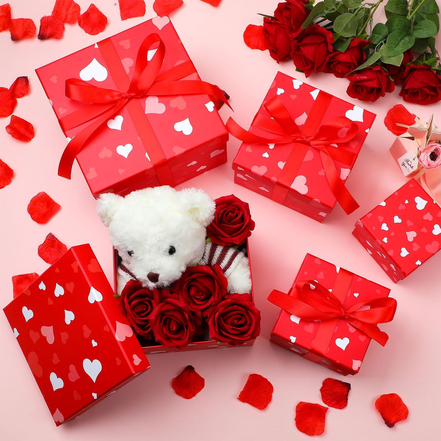 5 Pcs Valentine's Day Gift Boxes Christmas Square Nesting Boxes with Lids Square Box 5 Assorted Sizes Stackable Gift Box for Valentine's Day Christmas Wedding Party Present Packaging