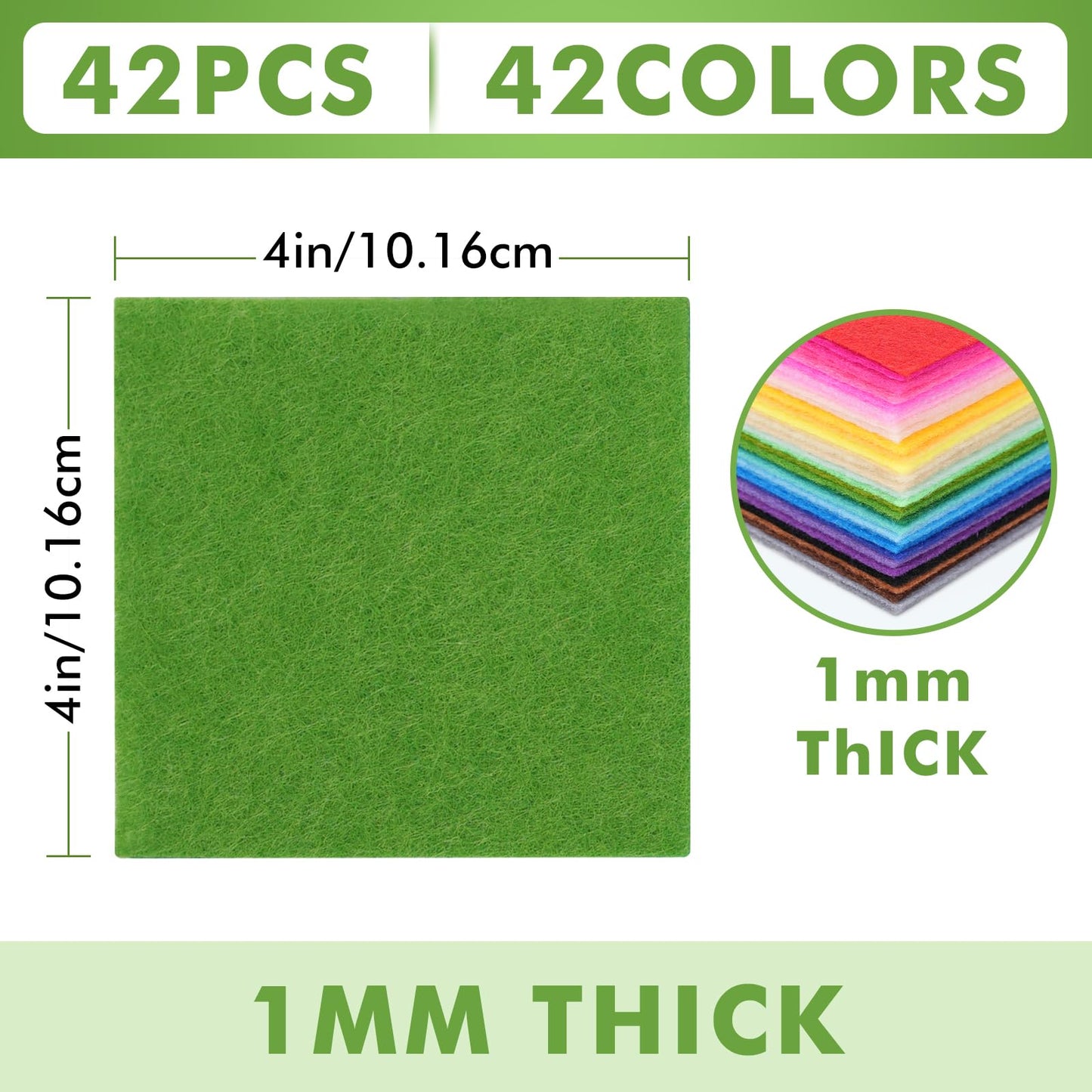 42 pcs Felt Fabric Sheet 4"x4" Assorted Color DIY Craft Squares Nonwoven 1mm Thick