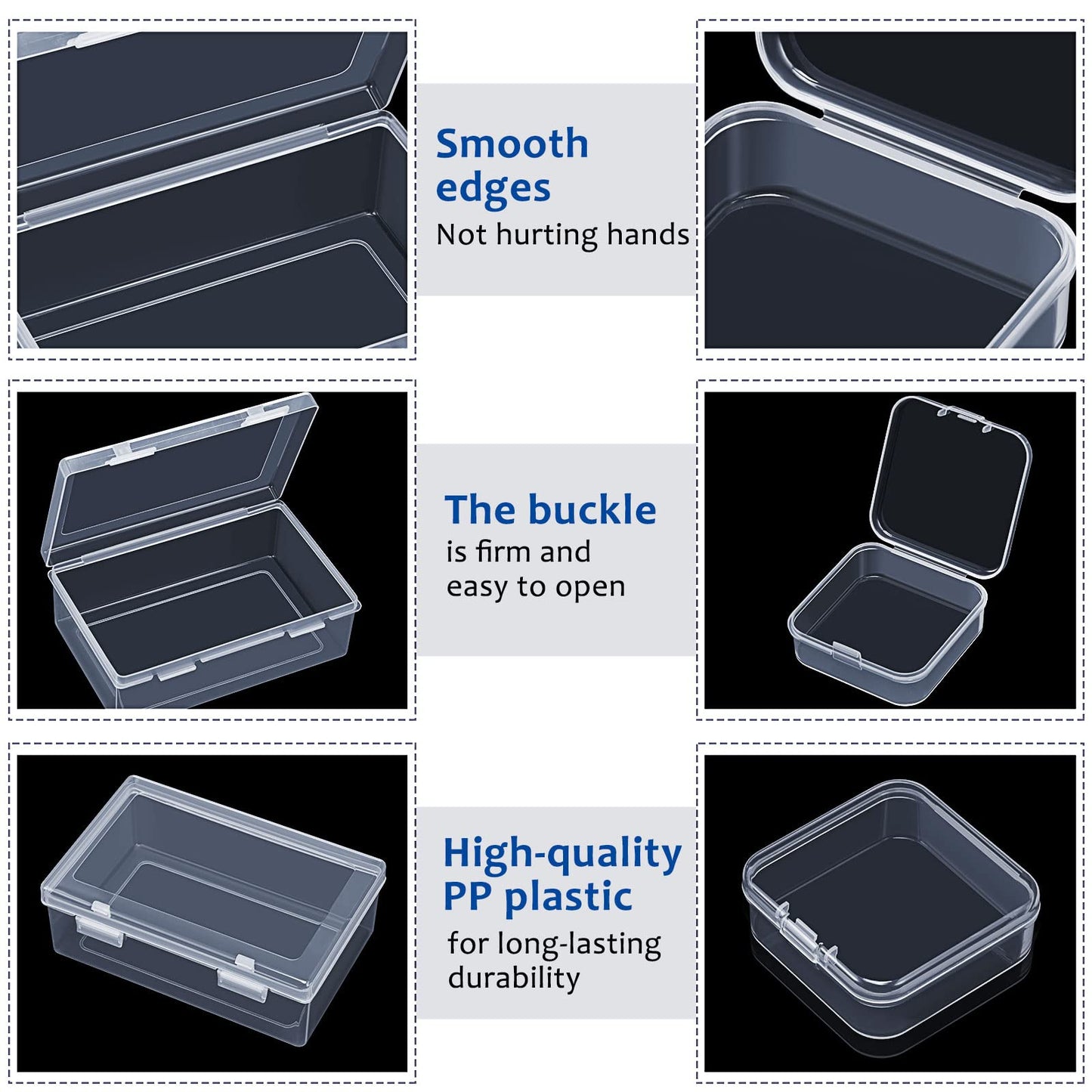 3 Sets Clear Plastic Storage Cases Small Beads Organizer Container Transparent Boxes with Hinged Lid for Small Items with Hinged Lid and Rectangle Clear Craft Supply Cases(2.12 x 2.12 x 0.79 Inches)