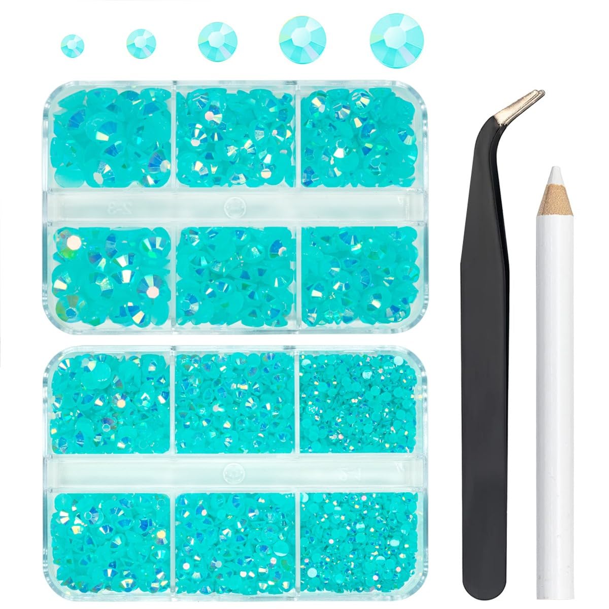 3060PCS Aquamarine AB Resin Rhinestones for Crafts Lake Blue AB Flatback Jelly Resin Rhinestone 2mm-6mm 5 Sizes Non-Hotfix Water Blue AB Stones Diamonds Crystals Gems for Tumblers Bottles DIY Crafts