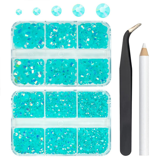 3060PCS Aquamarine AB Resin Rhinestones for Crafts Lake Blue AB Flatback Jelly Resin Rhinestone 2mm-6mm 5 Sizes Non-Hotfix Water Blue AB Stones Diamonds Crystals Gems for Tumblers Bottles DIY Crafts