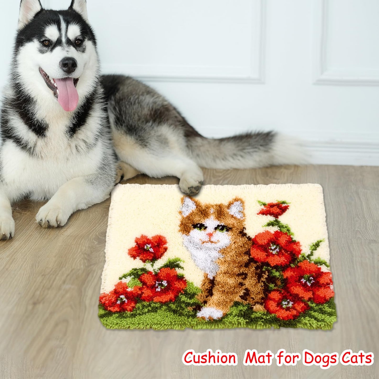 Latch Hook Kit Rug, Latch Hook Kits Cat with Pre-Printed Pattern for Adults and Kids 52X38cm/20.4 Inch X15 Inch