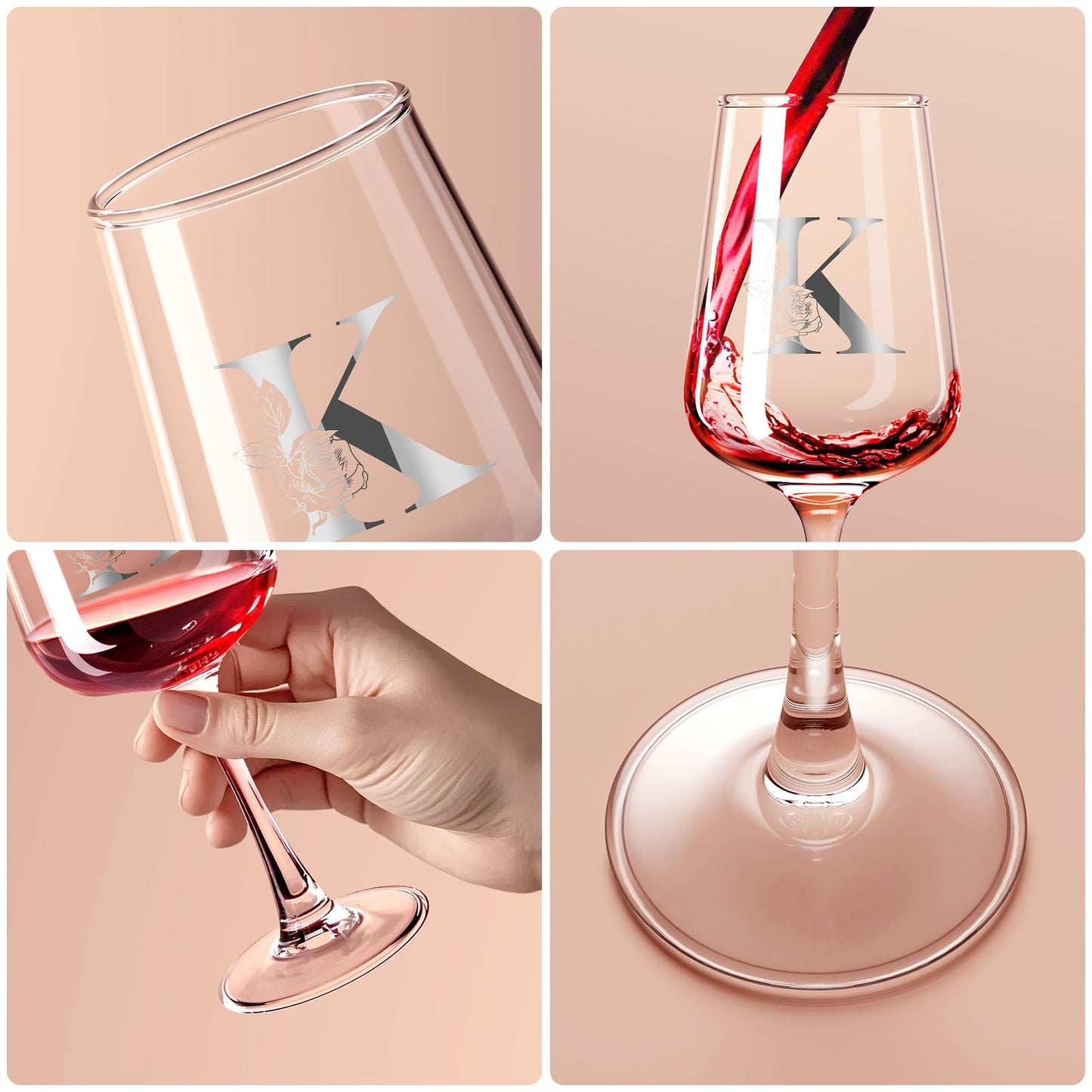 Mothers Day Gifts for Mom Grandma Wife Daughter Her, Personalized Initial Wine Glasses Custom Gift, Birthday Gifts for Women Mom Wife Best Friend Sister (K)