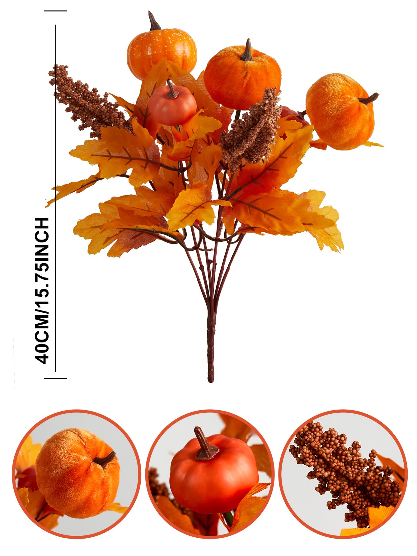 4PCS Maple Leaves Bunch with Silk Pumpkin Autumn Floral Stems for DIY Arrangment Fall Decor Fall Decorations for Home