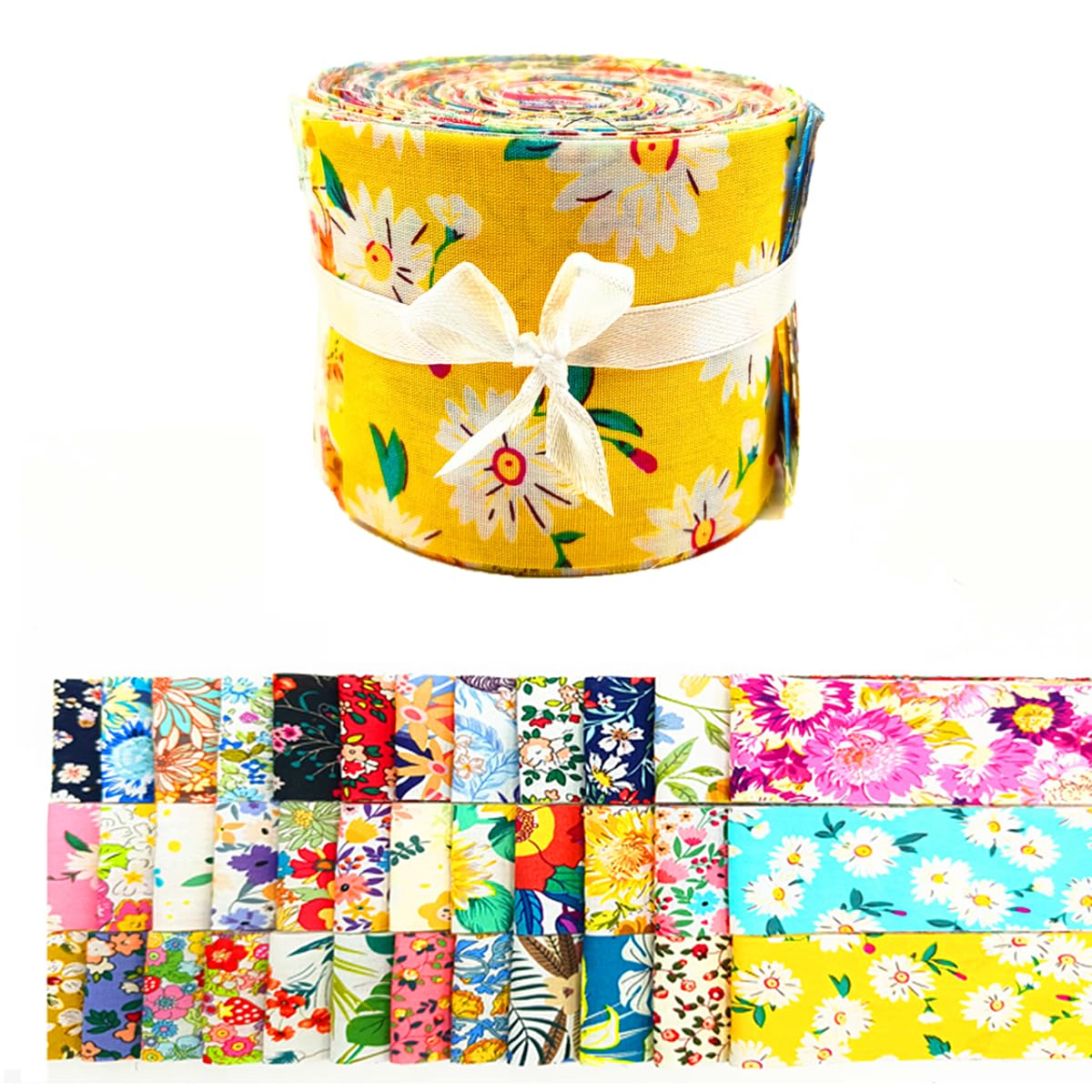 7Pcs 20" x 20" Cotton Fabric DIY Making Supplies Quilting Patchwork Fabric Fat Quarter Bundles DIY for Quilting Cotton Patchwork Cushions (Flowers, 2.4" x19")