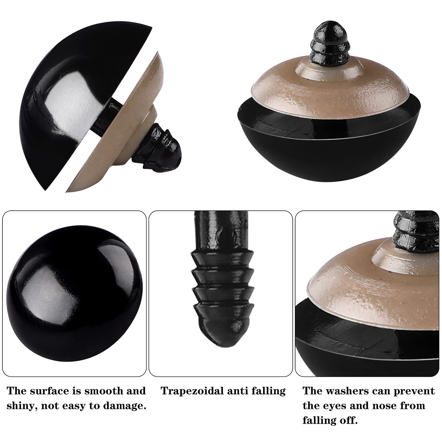 90Pcs Large Safety Eyes and Noses Kit Black Plastic Craft Dolls Eyes for DIY Puppets Bear Crafts Stuffed Animals Amigurumi Making Supplies (9 Sizes)