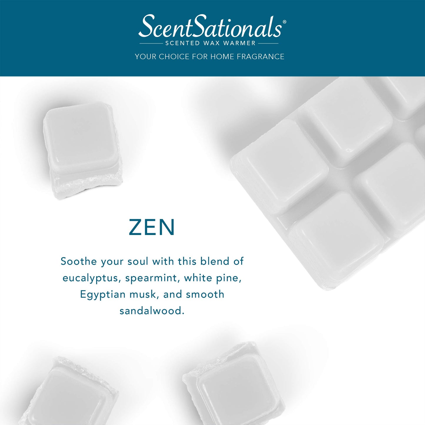 Scentsationals Wax Melts, Wax Cubes Strong Scent -Zen - Long Lasting Scented Wax Melts for Warmer, 2.5 oz (4 Pack)