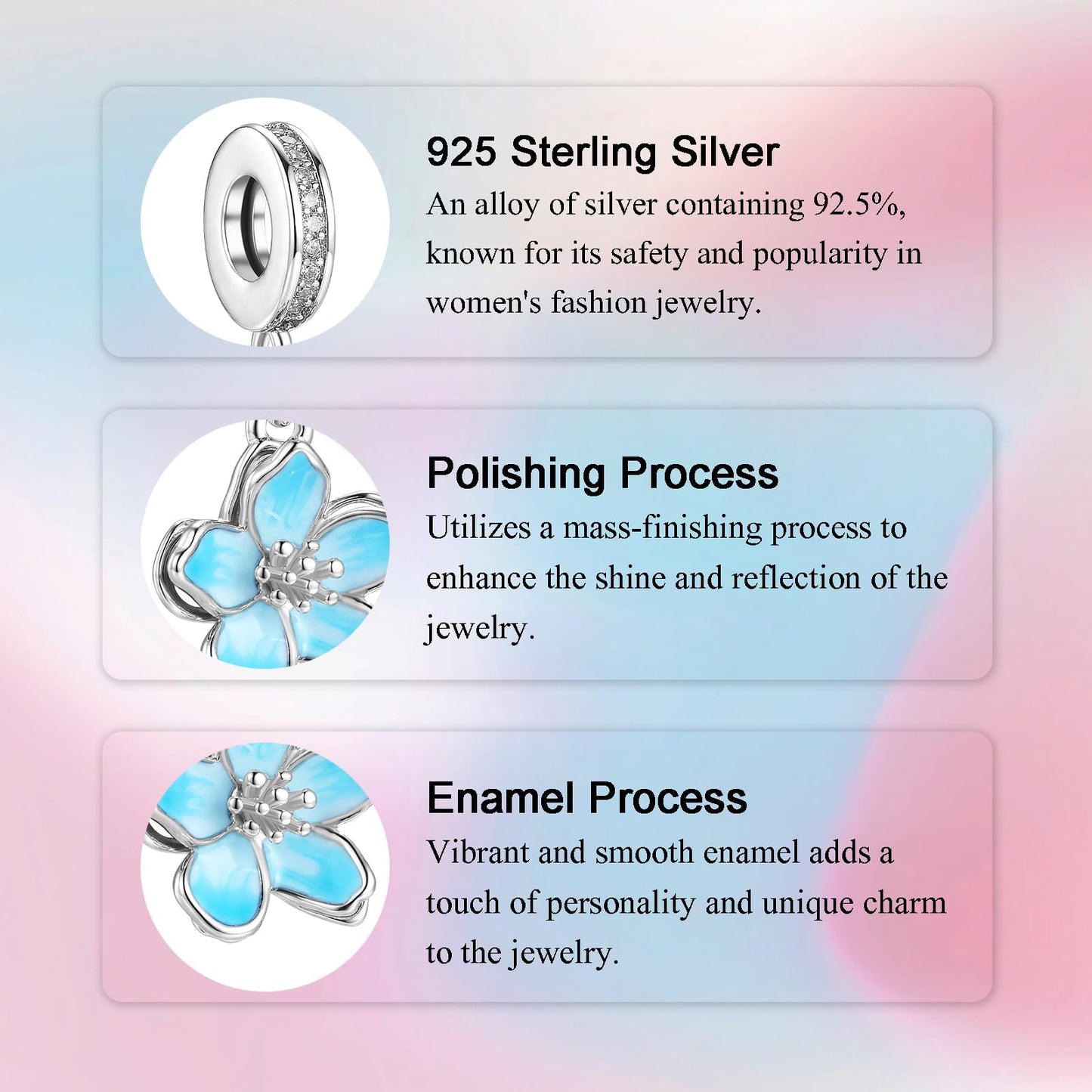 Alstade Blue Cherry Blossom Dangle Charm 925 Sterling Silver Charms fits Bracelets and Necklace Pendant Bead Charms Jewelry Present for Women Family Friends