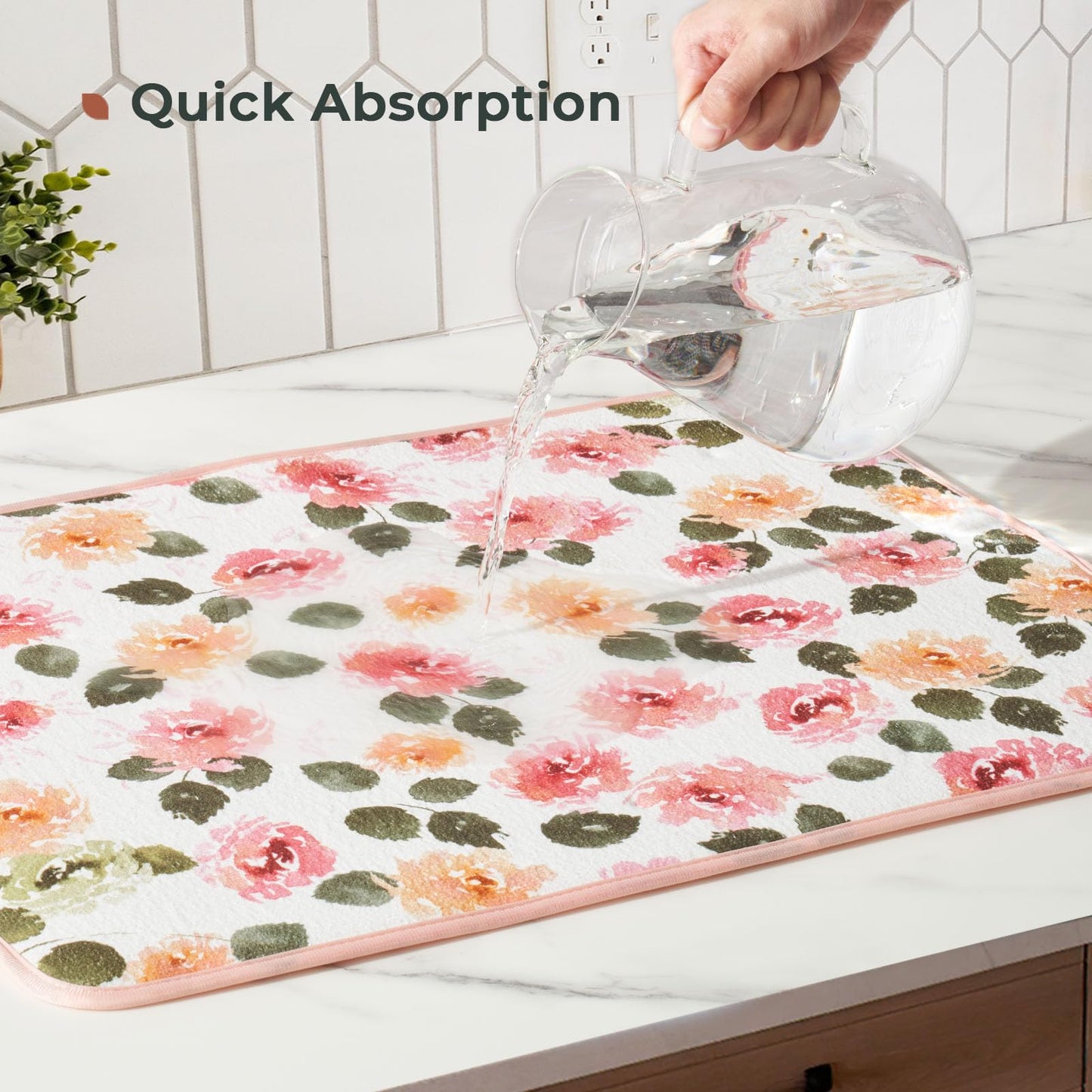 Printed Dish Drying Mats for Kitchen Counter 2 Pack Absorbent Reversible Drying Mats Microfiber Kitchen Countertop Protector Dishes Drying Pad Extra Large 18"x24" Dish Mat